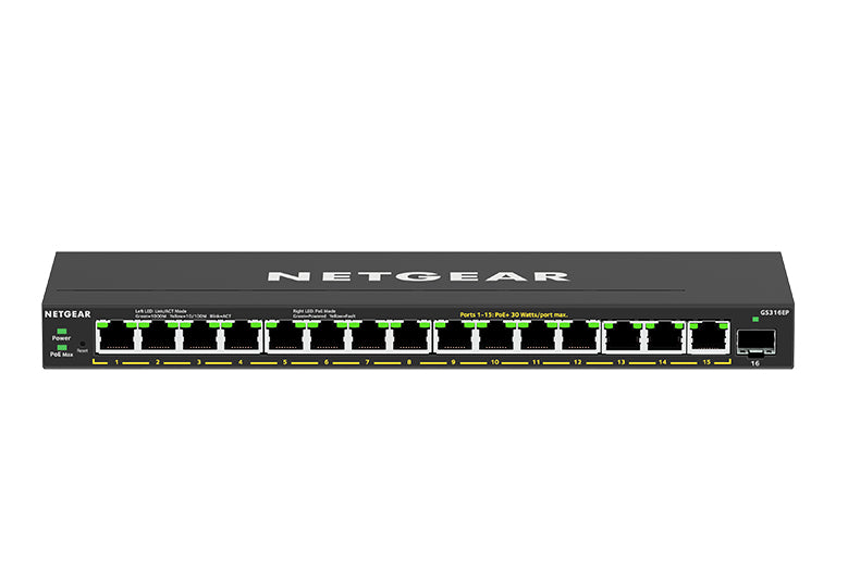 Strömförsörjning via Ethernet (PoE) stöd Svart NETGEAR GS316EP-100PES 0606449153651|606449153651 Nätverksswitchar GS316EP