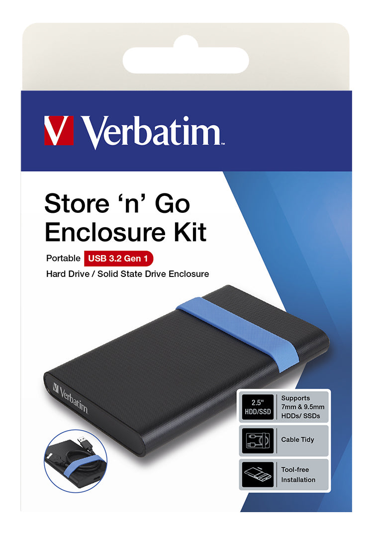f.se Verbatim Store'N'Go Enclosure Kit HDD- / SSD kabinett Svart, Blå 2.5" Verbatim 53106 0023942531067|023942531067 Hölje