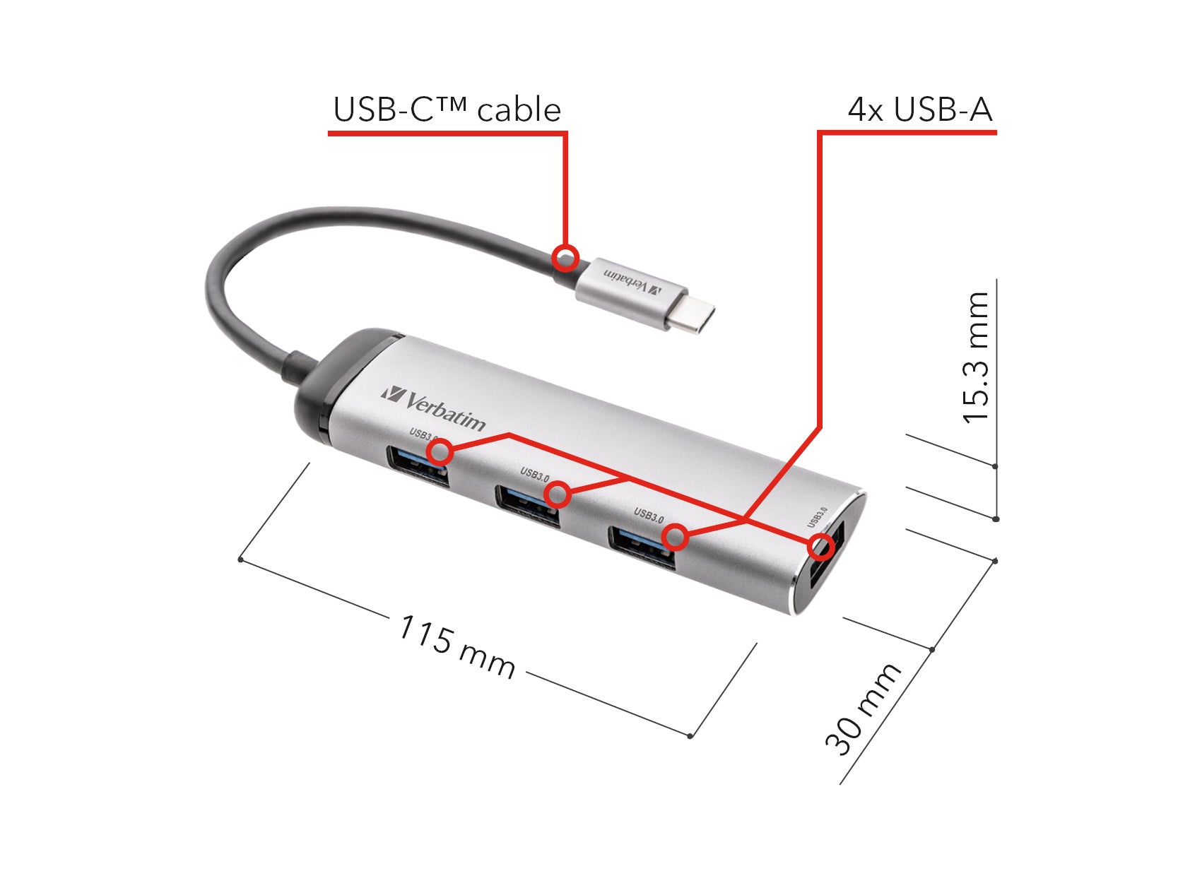 (3.1 Gen 1) Type-C 5000 Mbit/s Grå Verbatim 49147 0023942491477|023942491477 Gränssnittshubbar USB-C Multiport Hub www.ele