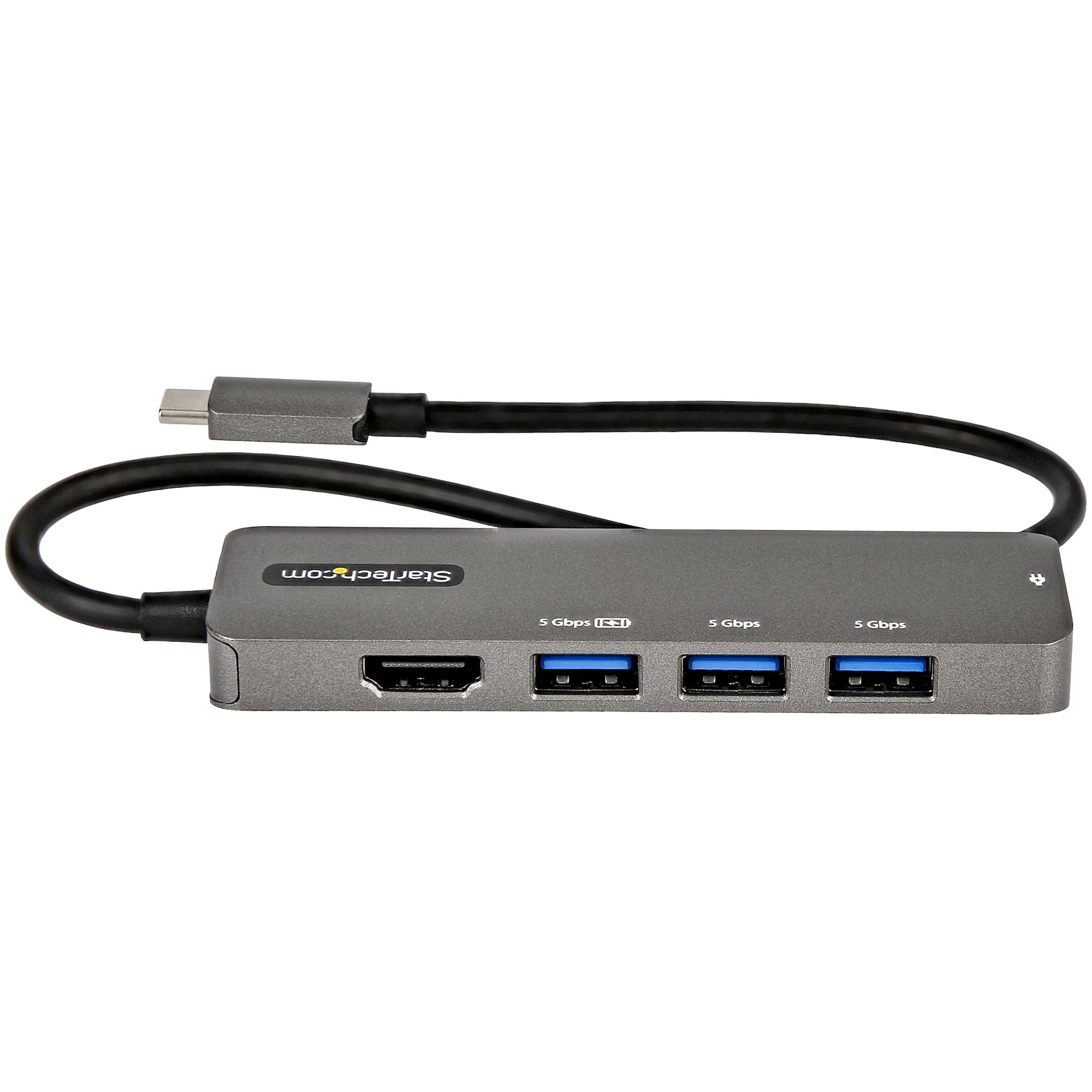 W strömförsörjning Pass-Through, USB 3.0 hubb med 4 portar - USB Type-C mini-dockningsstation - 30 cm (12") lång ansluten ka