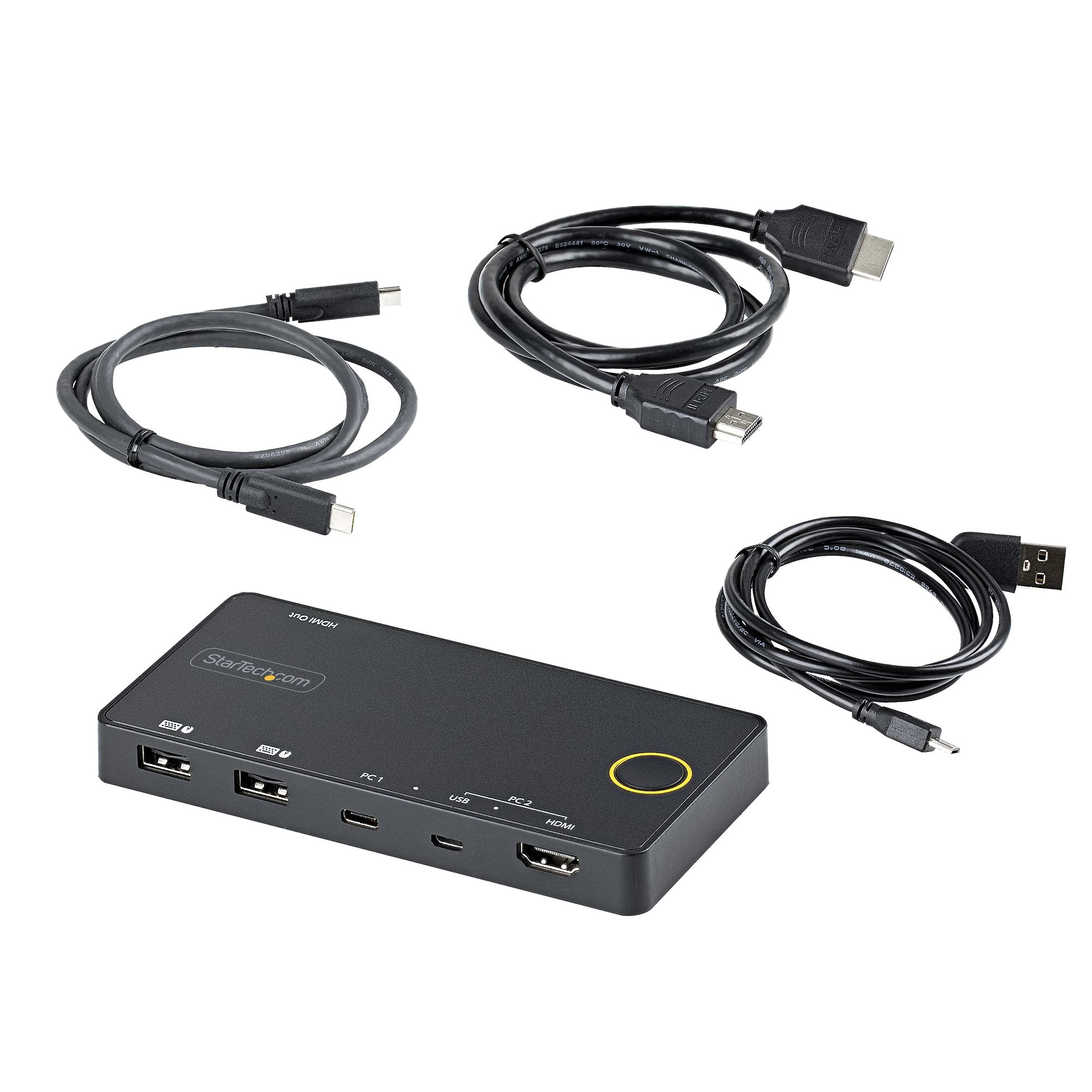 B-A + HDMI och USB-C KVM-switch - Enskild 4K 60 Hz HDMI 2.0-skärm - Kompakt HDMI KVM-switch för stationär/bärbar dator - USB