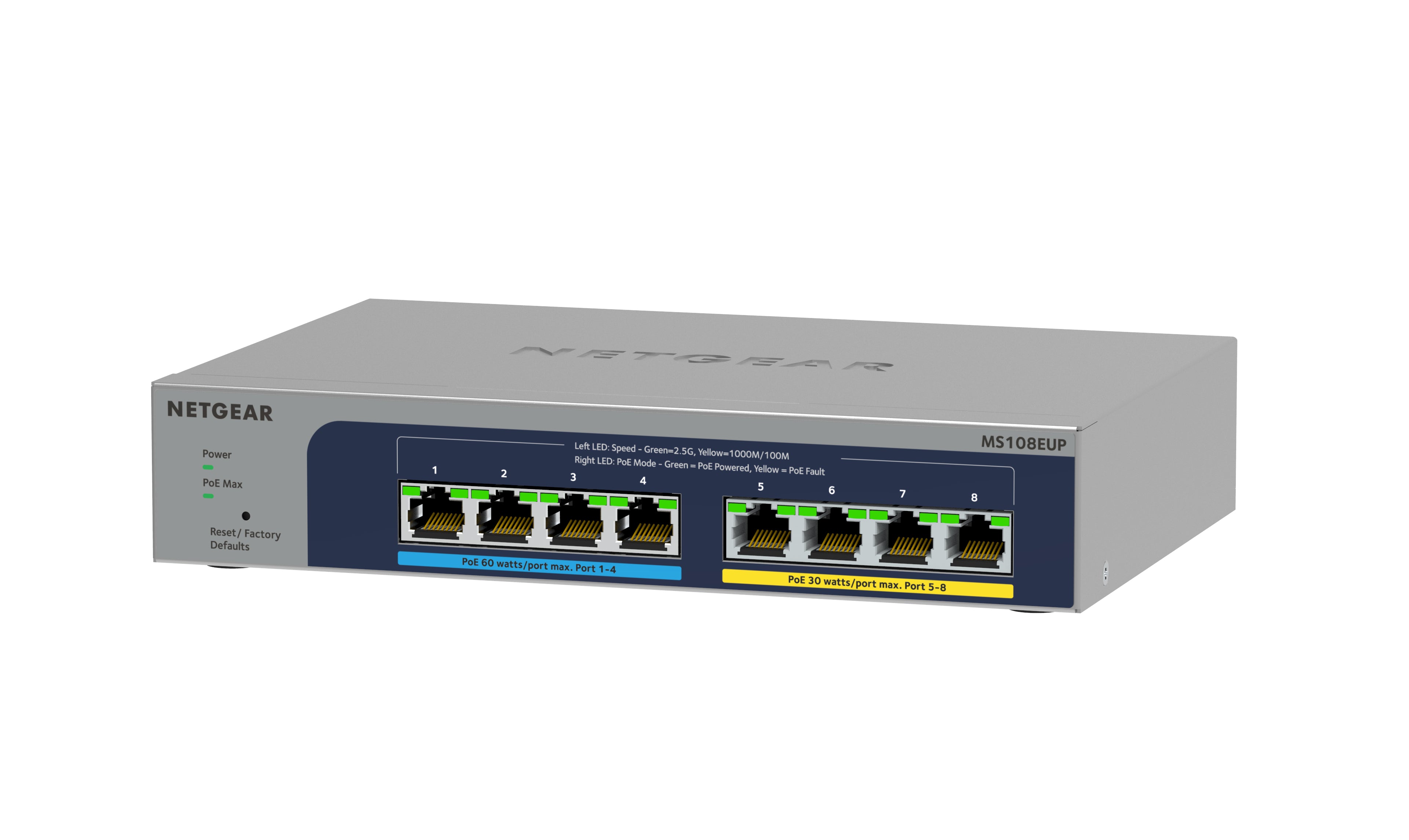 L2/L3 2.5G Ethernet (100/1000/2500) Strömförsörjning via Ethernet (PoE) stöd Grå NETGEAR MS108EUP-100EUS 0606449156980|6064