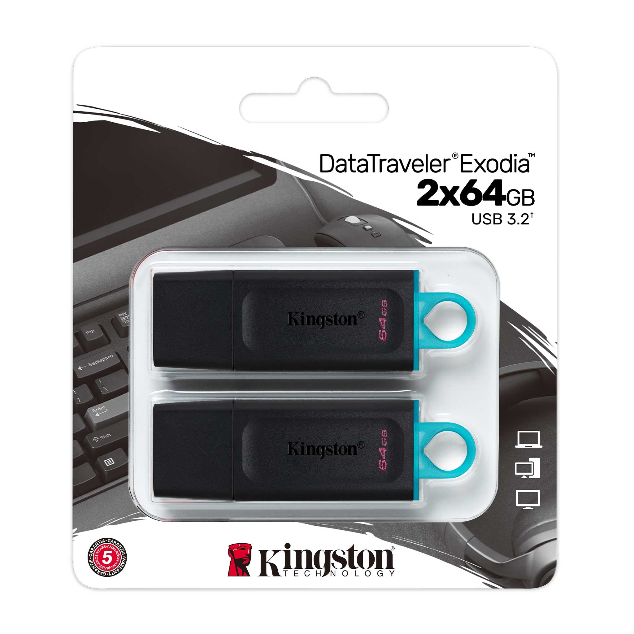 Turkos Kingston Technology DTX/64GB-2P 0740617325560|740617325560 USB-Sticka DataTraveler Exodia www.electricalstuff.se Ele