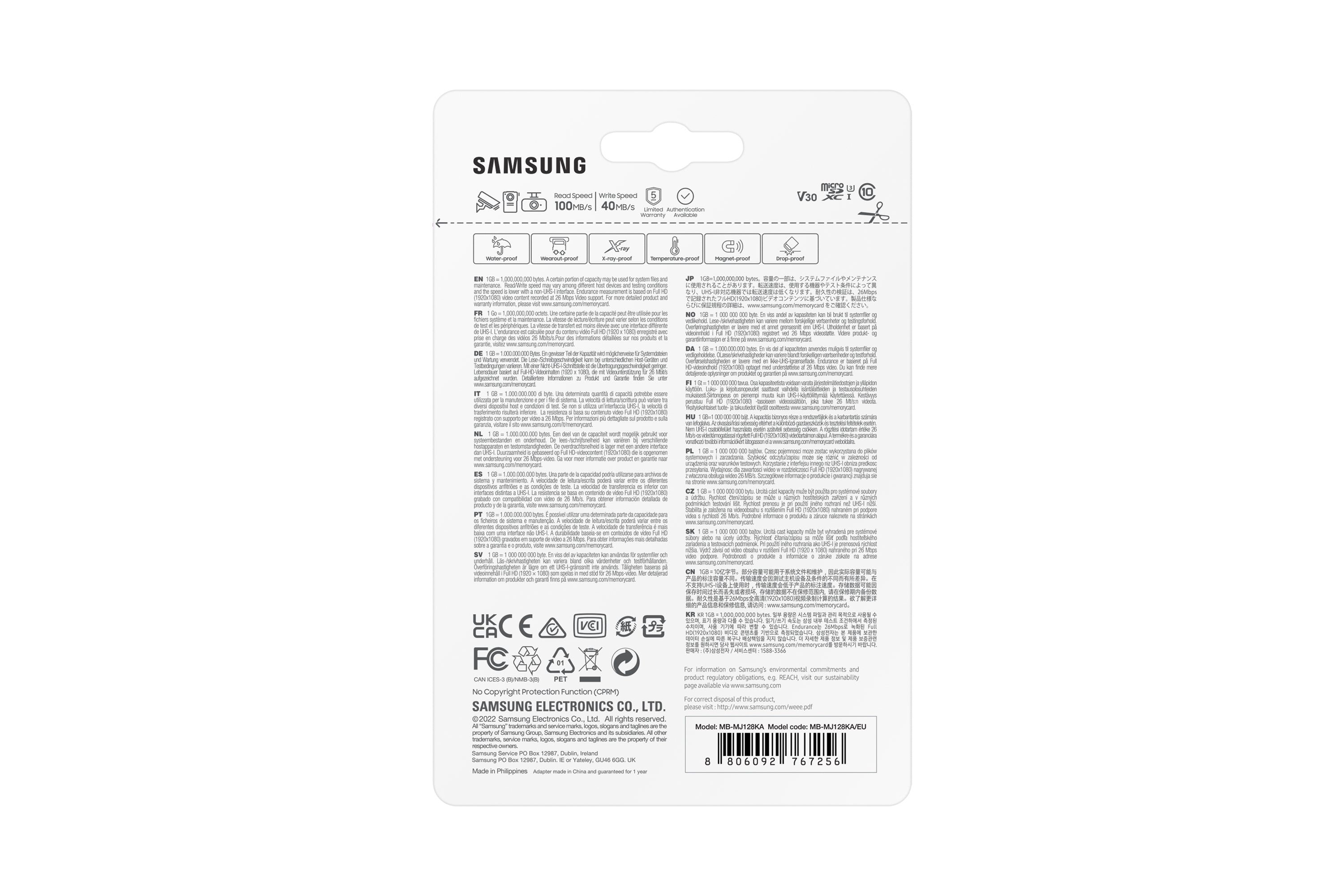 oSDXC UHS-I Klass 10 Samsung MB-MJ128KA/EU 8806092767256 Flashminne MB-MJ128K www.electricalstuff.se ElectricalStuff.se