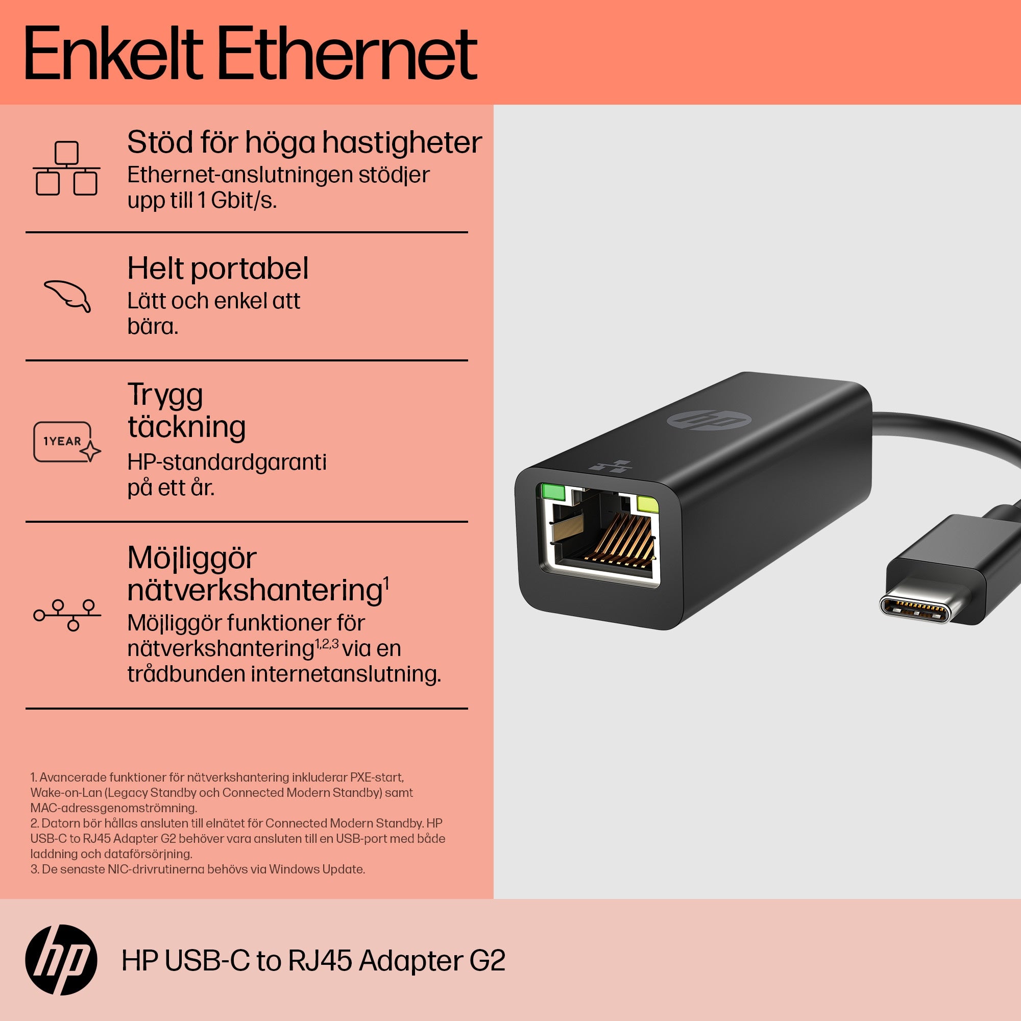 gsstationer För Bärbara Datorer USB-C till RJ45 G2-adapter www.electricalstuff.se ElectricalStuff.se HP USB-C till RJ45