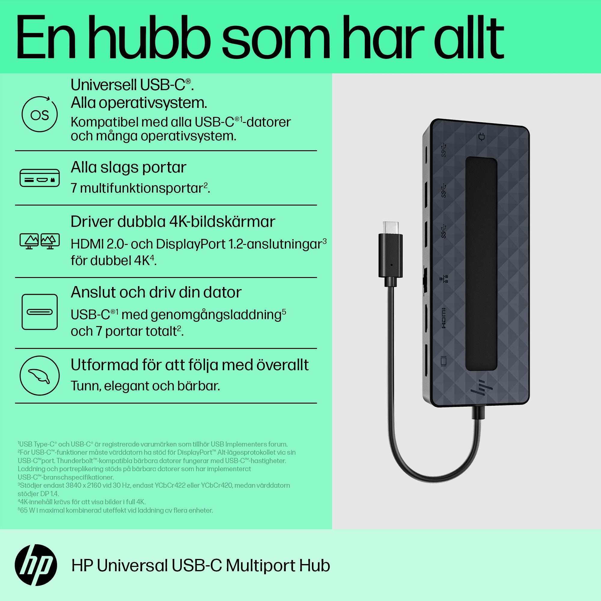 ningsstationer För Bärbara Datorer Universal USB-C Multiport Hub www.electricalstuff.se ElectricalStuff.se HP Universal