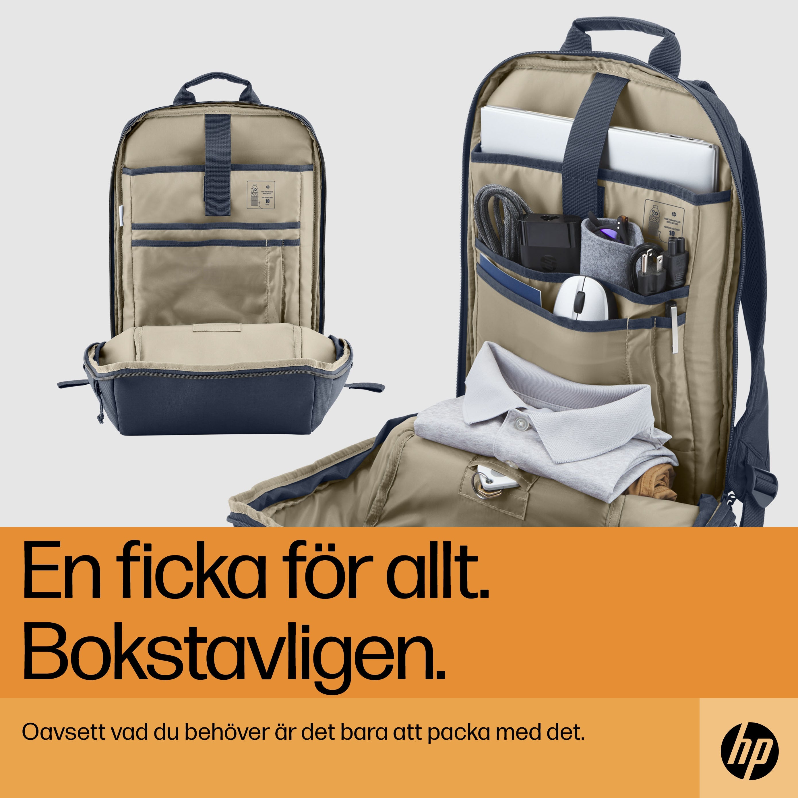 Travel 18 liter ryggsäck för 15,6 tum bärbar dator i Iron Grey HP 6B8U6AA 0196548661091|196548661091 Ryggsäckar Travel 18