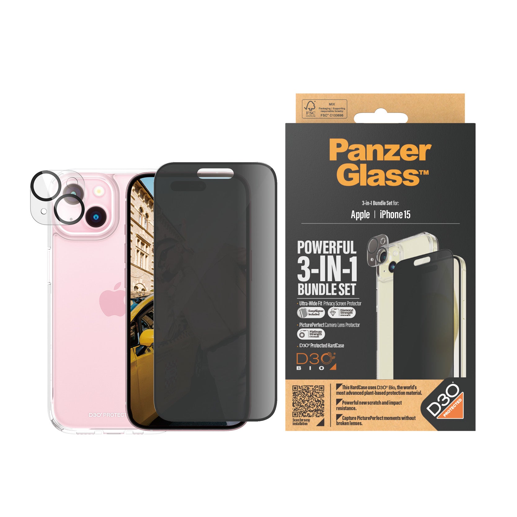 1 styck PanzerGlass B1172+P2809 5711724930287 Skärm- och Baksidesskydd till Mobiltelefoner Privacy 3-in-1-Pack iPhone 2023
