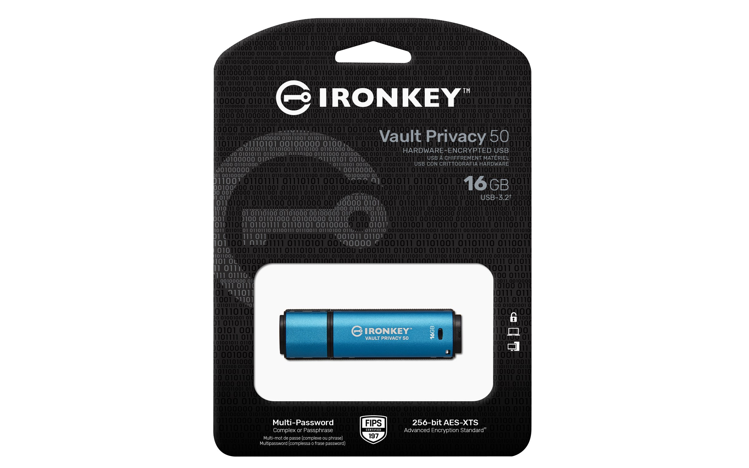 (3.1 Gen 1) Svart, Blå Kingston Technology IKVP50/16GB 0740617329001|740617329001 USB-Sticka IronKey Vault Privacy 50 www.e
