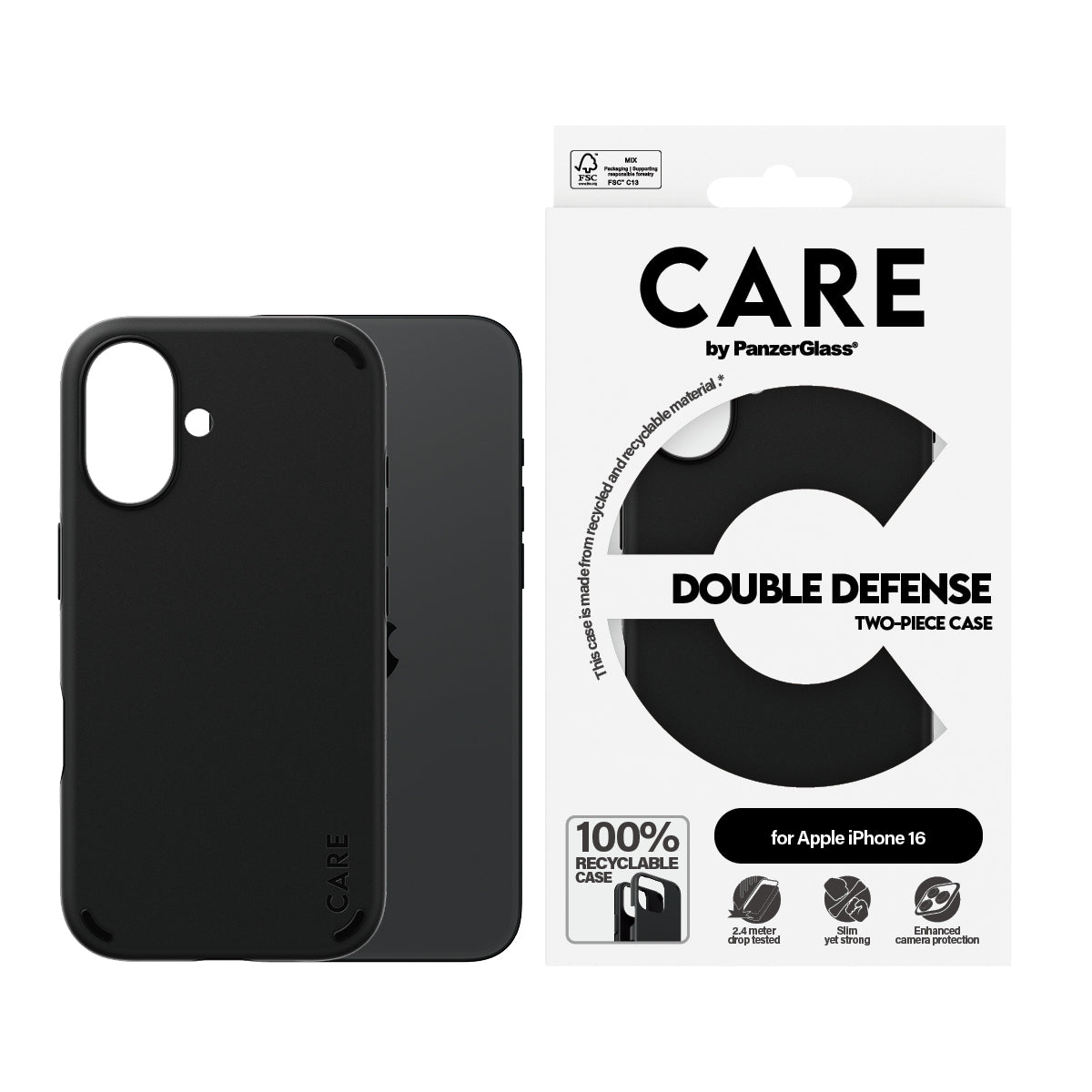 ansparent PanzerGlass 1333 5715685003950 Mobiltelefonfodral CARE by PG Double Def BLK iPhone16 6.1 www.electricalstuff.se