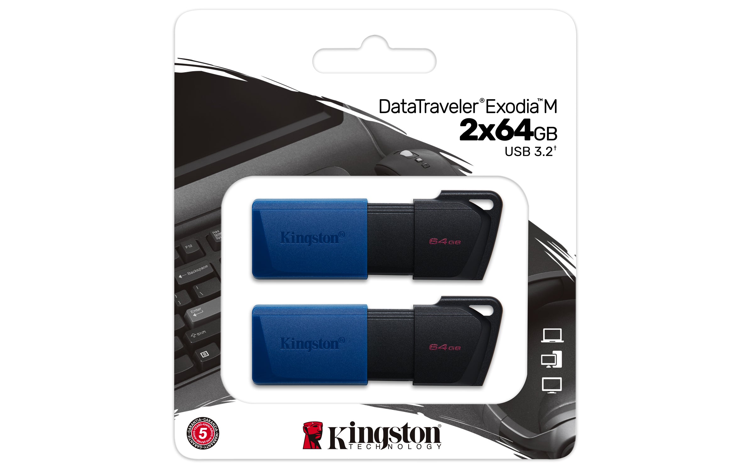 vart, Blå Kingston Technology DTXM/64GB-2P 0740617326352|740617326352 USB-Sticka DataTraveler Exodia M www.electricalstuff.