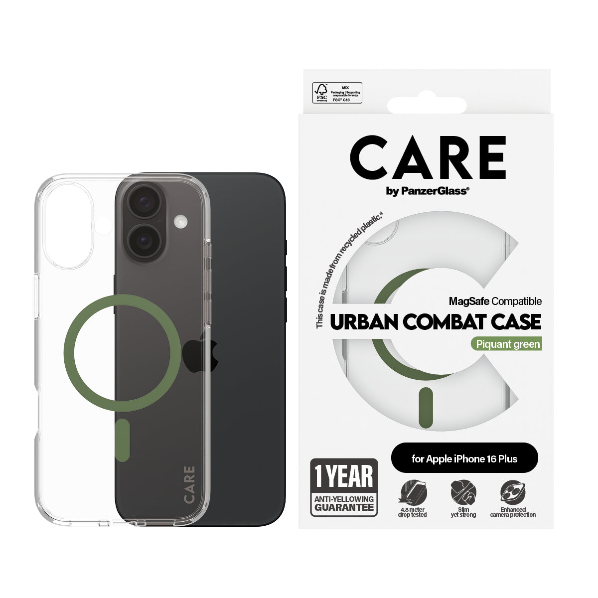 nsparent PanzerGlass 1371 5715685004377 Mobiltelefonfodral CARE by PG Green MagSafe iPhone16 6.7 www.electricalstuff.se El
