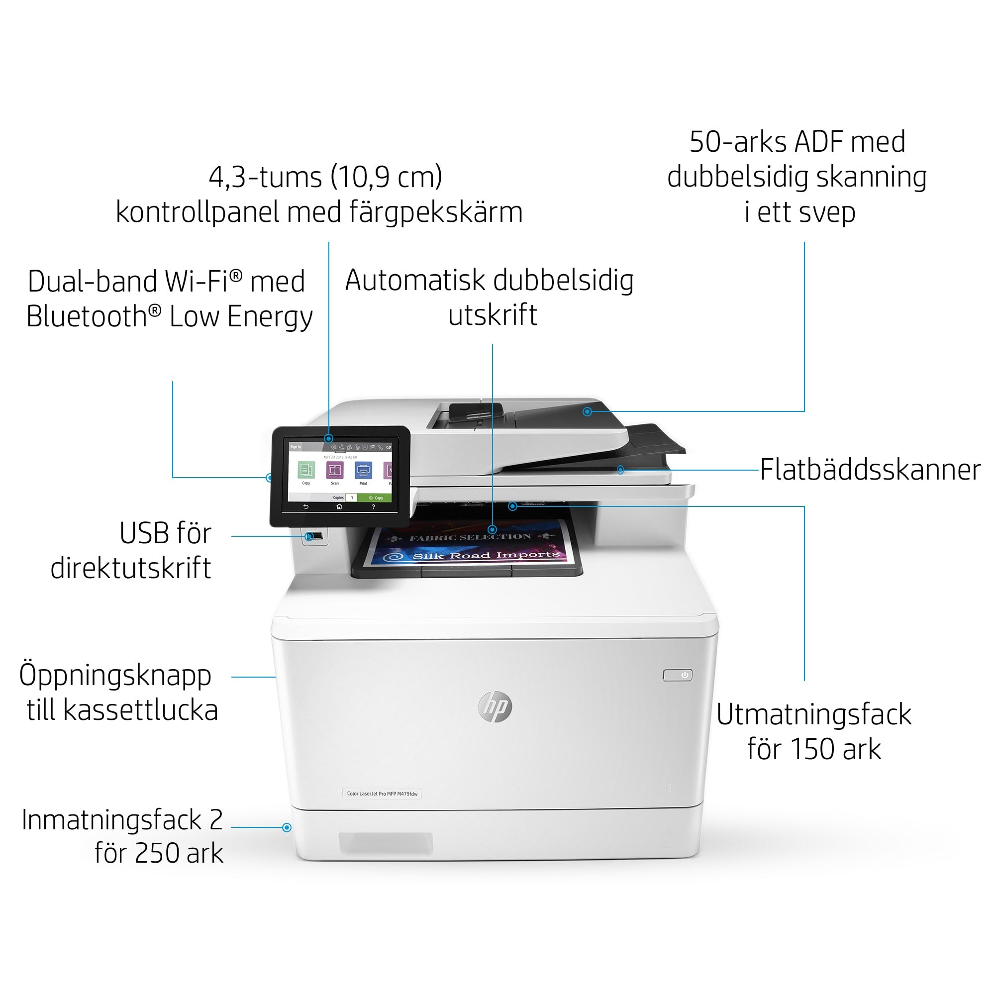 a, fax, e-post, Skanna till e-post/PDF; 50 arks ADF (ej ihoprullat) HP W1A78A#B19 0192018996687|192018996687 Multifunktionss
