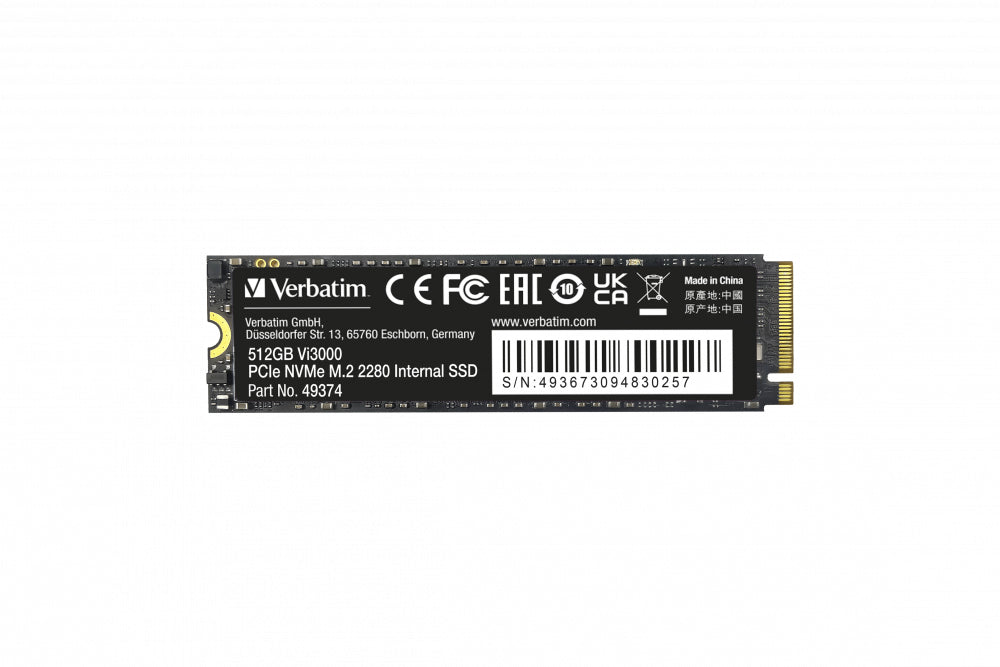 512 GB M.2 PCI Express 3.0 NVMe Verbatim 49374 0023942493747|023942493747 SSD-Hårddisk Vi3000 www.electricalstuff.se Elec