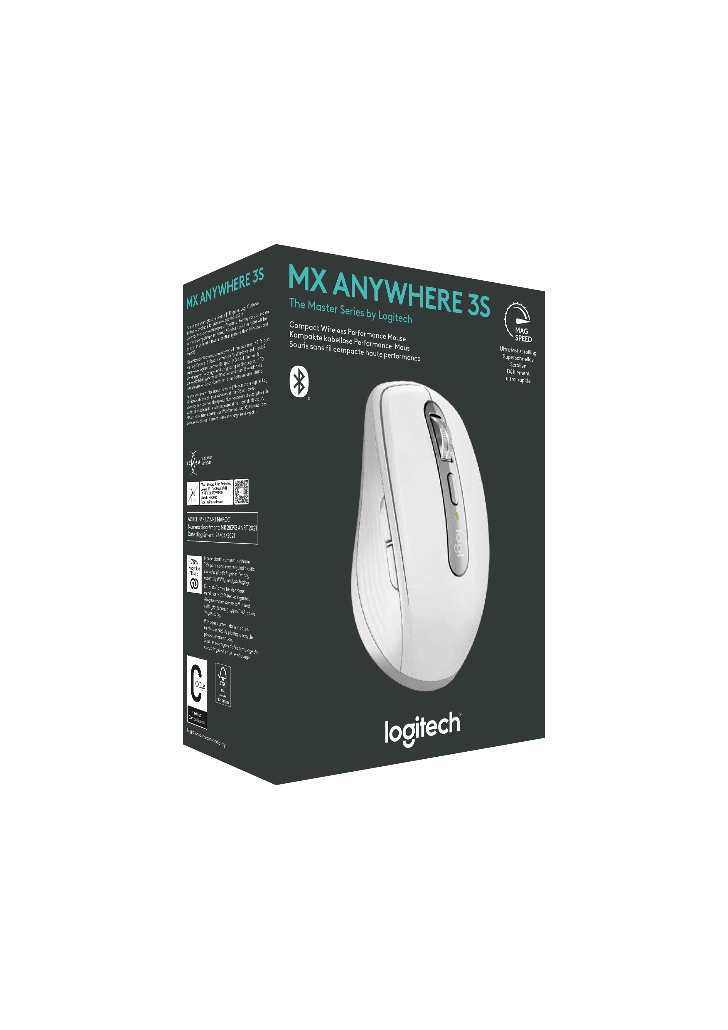 tricalStuff.se Logitech MX Anywhere 3S datormöss Kontor högerhand Trådlös RF + Bluetooth laser 8000 DPI Logitech 910-00693