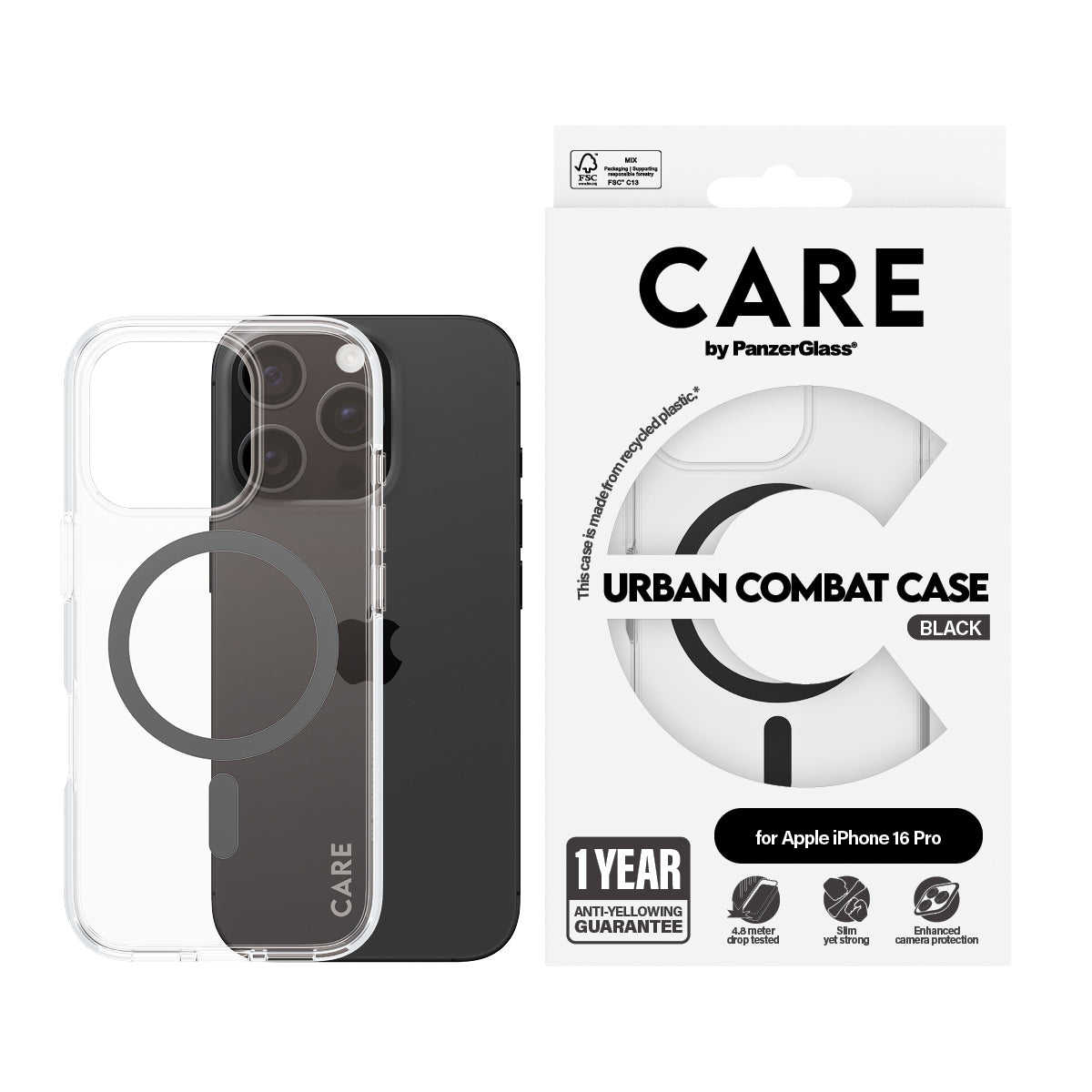 ransparent PanzerGlass 1346 5715685004124 Mobiltelefonfodral CARE by PG BLK MagSafe iPhone16 6.3 Pro www.electricalstuff.s
