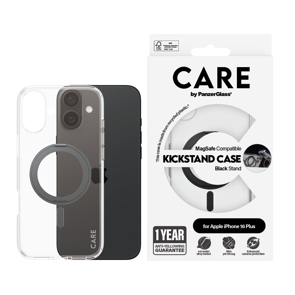 nsparent PanzerGlass 1323 5715685003844 Mobiltelefonfodral CARE by PG BLK Kick/MagS iPhone16 6.7 www.electricalstuff.se El