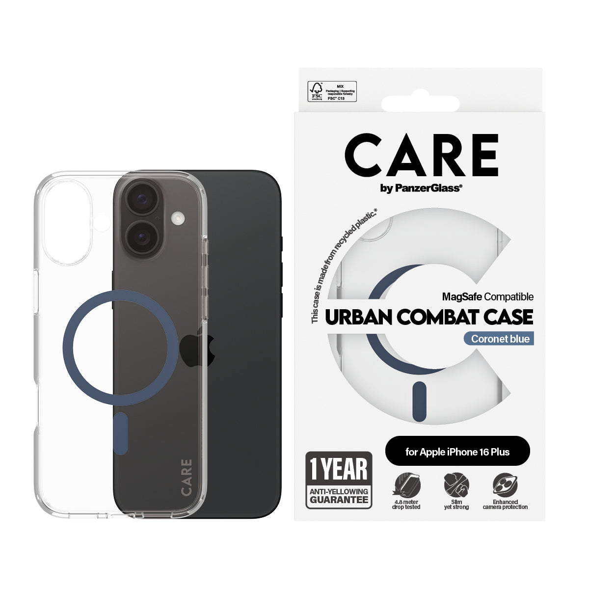 sparent PanzerGlass 1367 5715685004339 Mobiltelefonfodral CARE by PG Blue MagSafe iPhone16 6.7 www.electricalstuff.se Elec