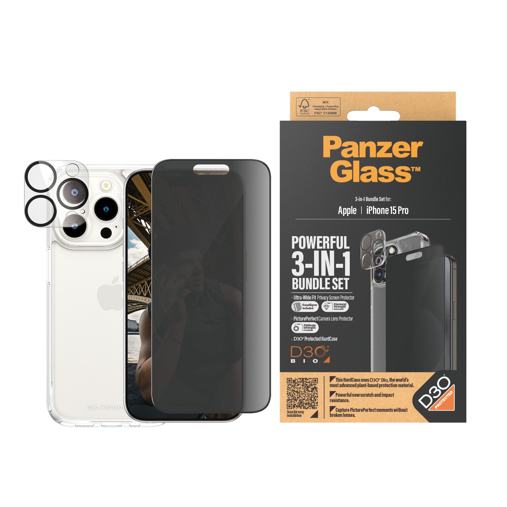 ple 1 styck PanzerGlass B1173+P2810 5711724930294 Skärm- och Baksidesskydd till Mobiltelefoner Privacy 3-in-1-Pack iPhone