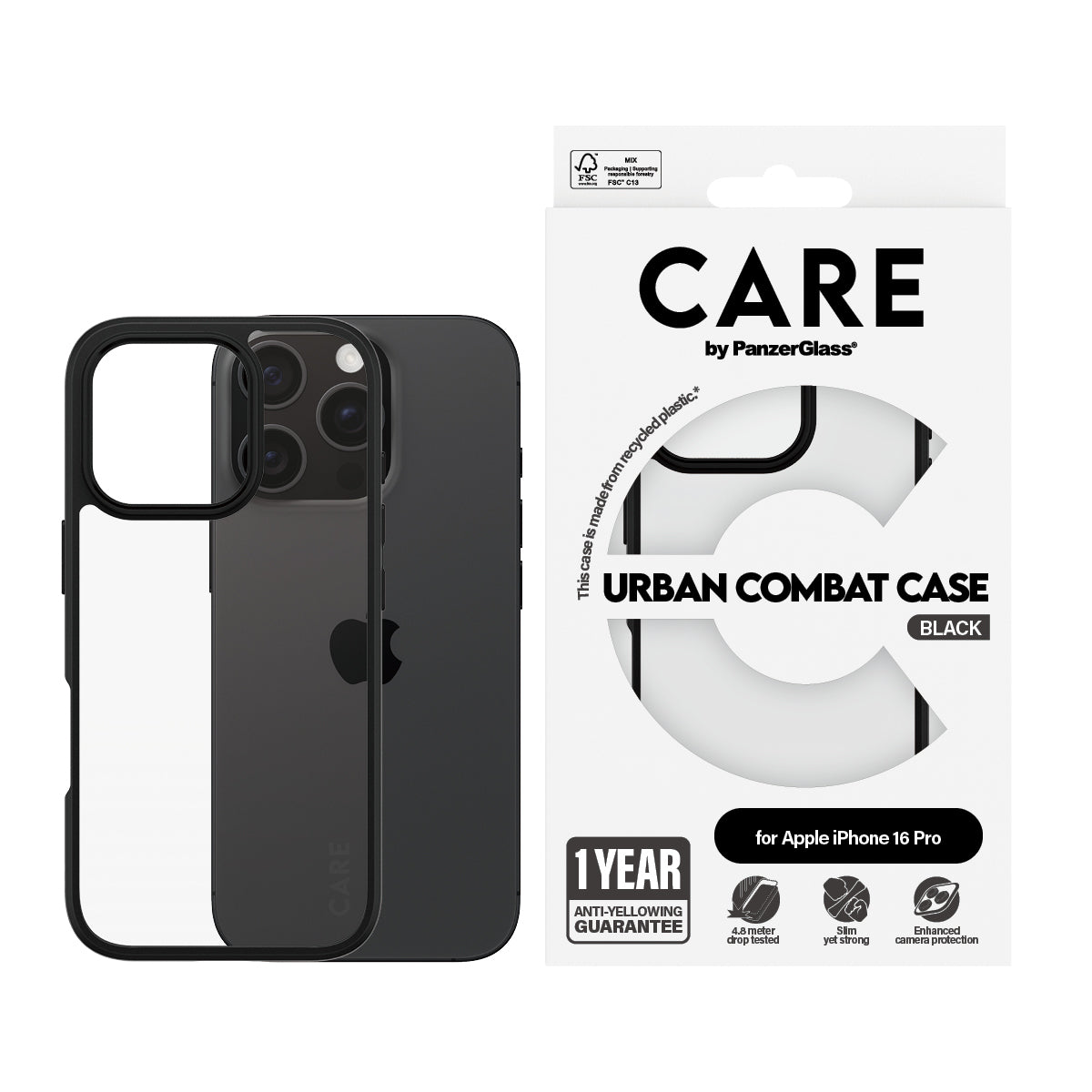 Transparent PanzerGlass 1362 5715685004285 Mobiltelefonfodral CARE by PG Urban Combat iPhone16 6.3 Pro www.electricalstuff