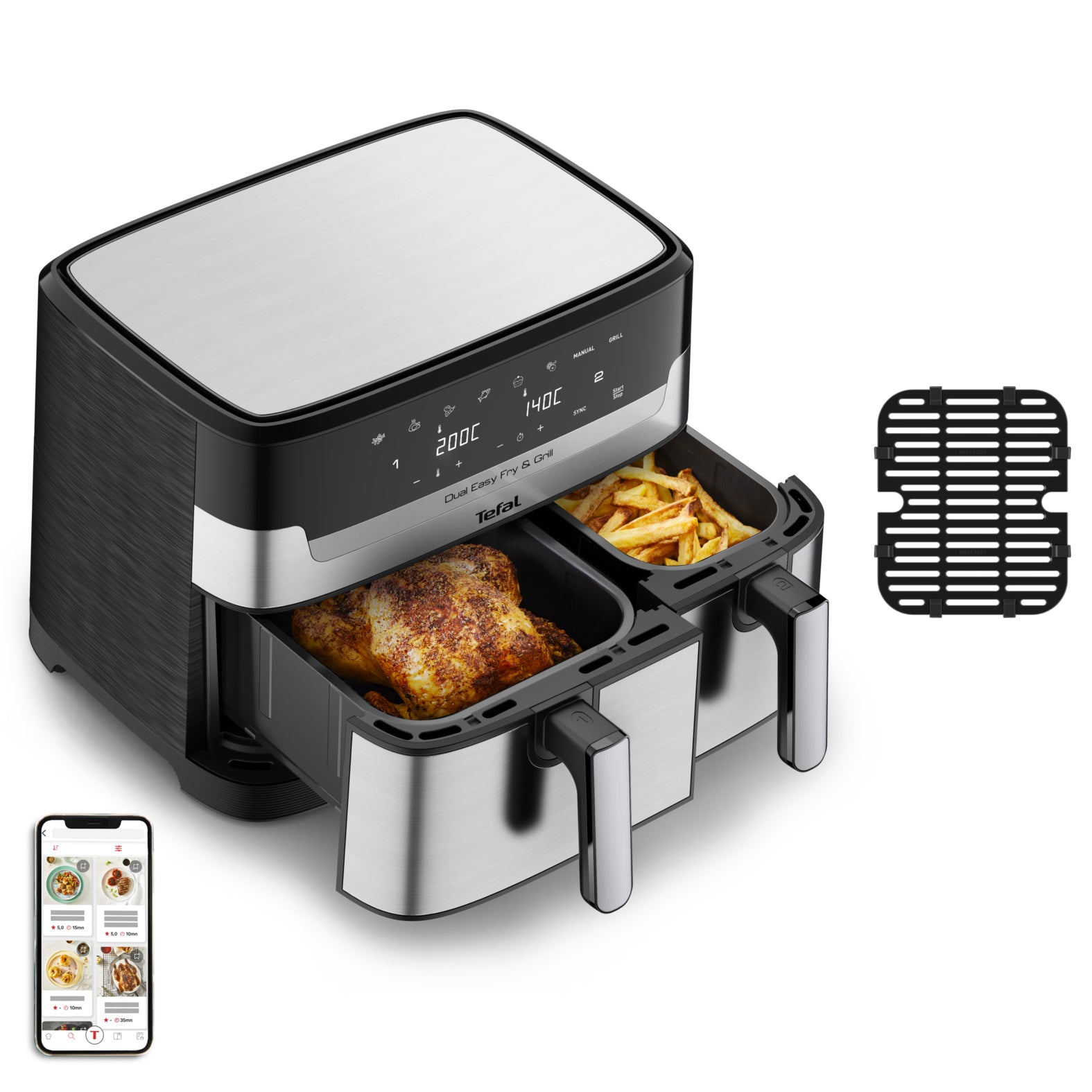  www.electricalstuff.se ElectricalStuff.se   Tefal Dual Easy Fry & Grill EY905D Dubbel 8,3 l Fristående 2700 W Varmluftsfritö