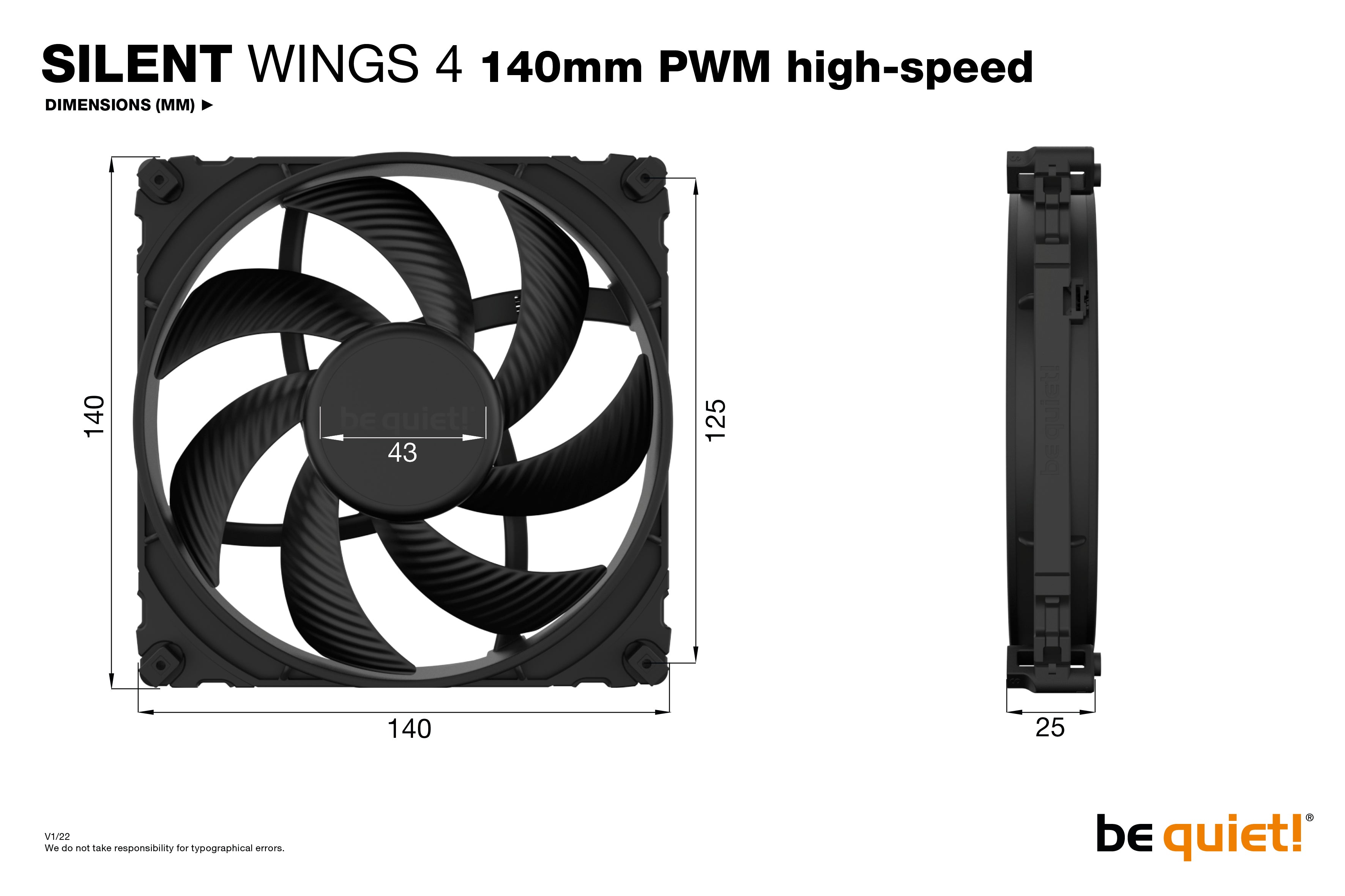  ENT WINGS 4 | 140mm PWM high-speed Datorväska Fan 14 cm Svart 1 styck be quiet! BL097 4260052188897 Kylsystem för Datorer   