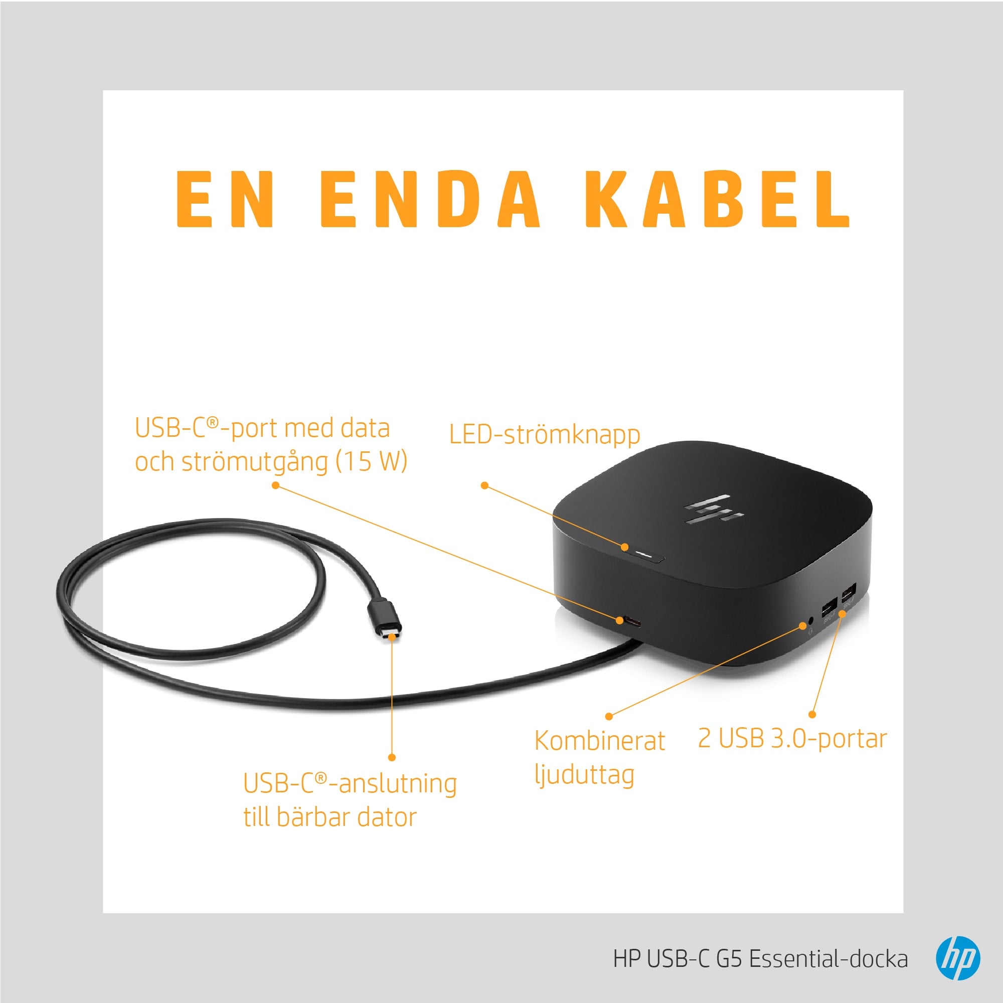  ningsstationer För Bärbara Datorer   USB-C G5 grundläggande dockningsstation www.electricalstuff.se ElectricalStuff.se   HP 