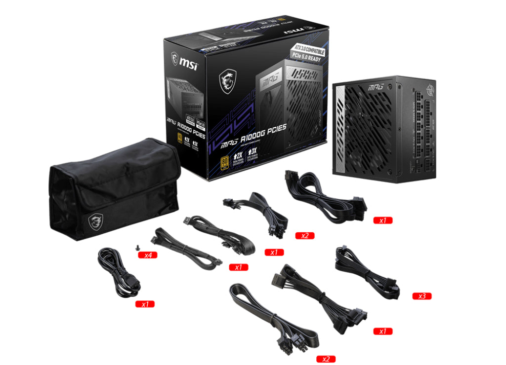  20+4 pin ATX ATX Svart MSI MPG A1000G PCIE5 4719072972196 Strömförsörjningsenheter   MPG A1000G PCIE5 www.electricalstuff.se