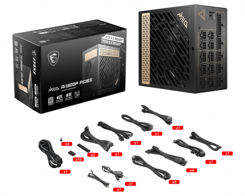    MSI MEG AI1300P PCIE5 strömförsörjningsenheter 1300 W 24-pin ATX ATX Svart MSI MEG AI1300P PCIE5 4719072970260|0824142292