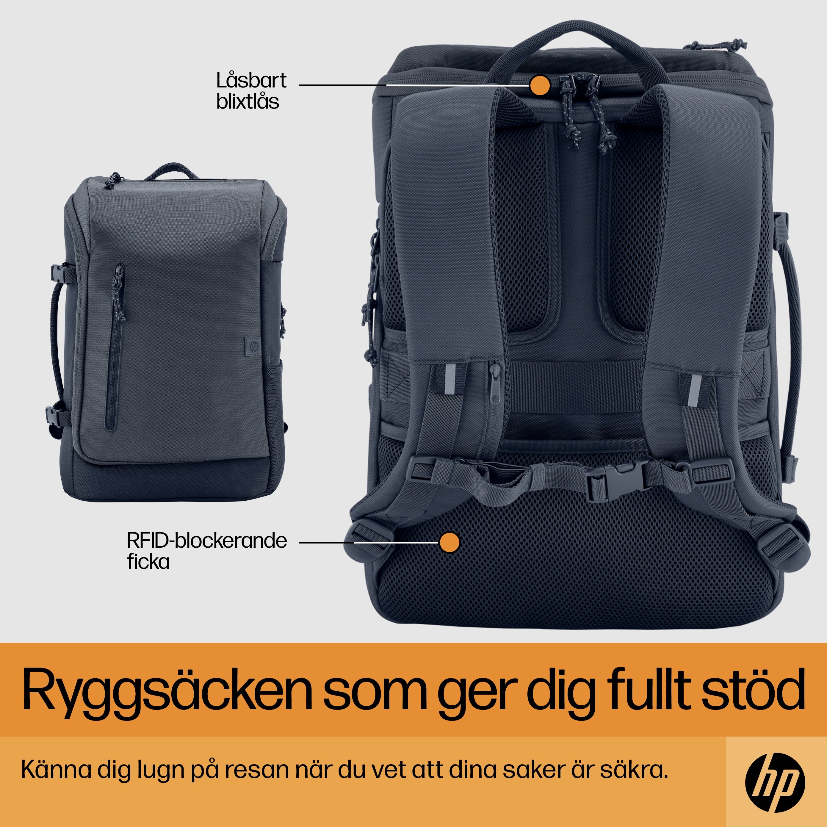  .se ElectricalStuff.se   HP Travel 25 liter ryggsäck för 15,6 tum bärbar dator i Iron Grey HP 6H2D8AA 0196548945481|19654894
