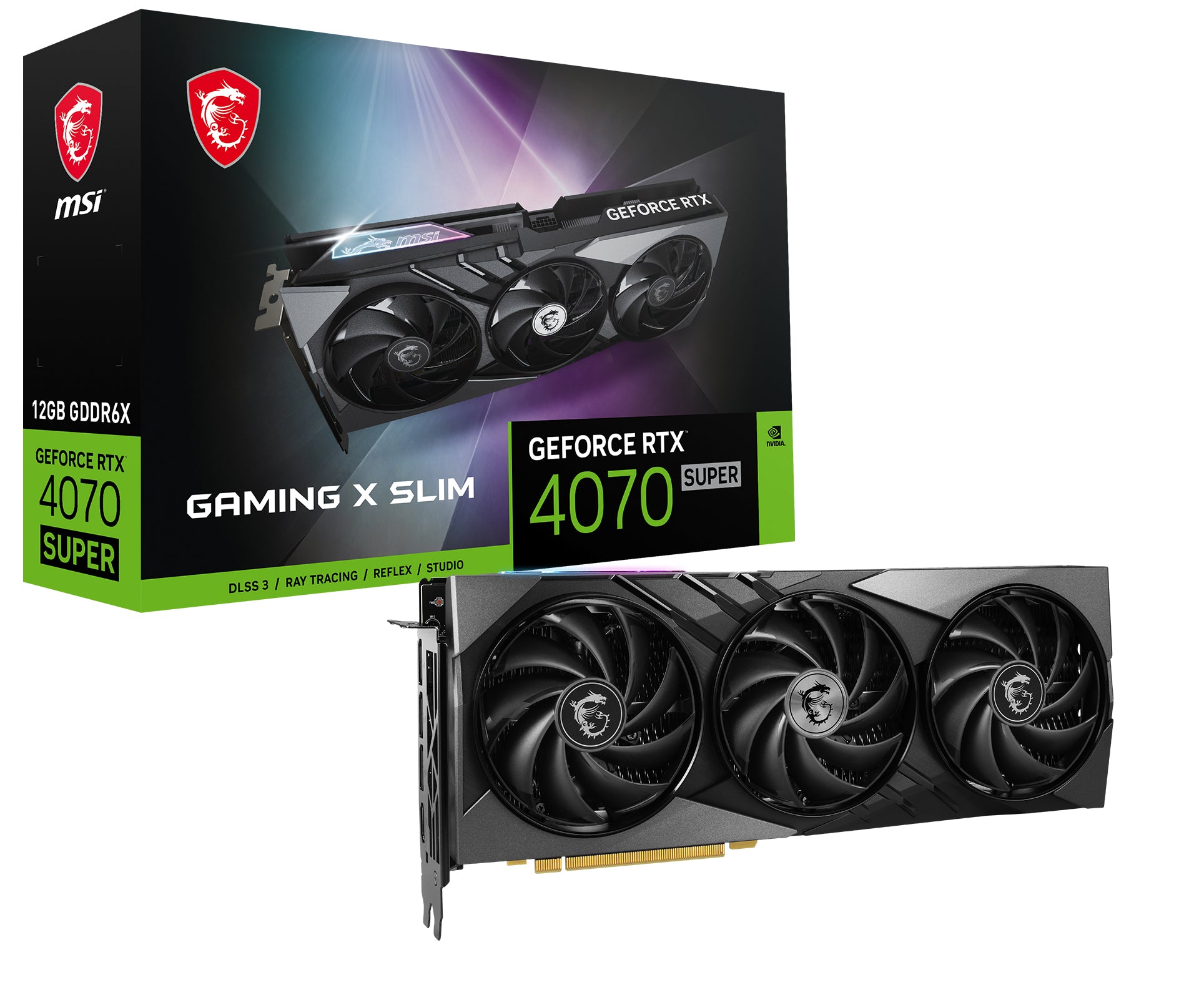   12 GB GDDR6X MSI GEFORCE RTX 4070 SUPER 12G GAMING X SLIM 4711377171601|0824142346846|824142346846 Grafikkort GAMING  GeFor