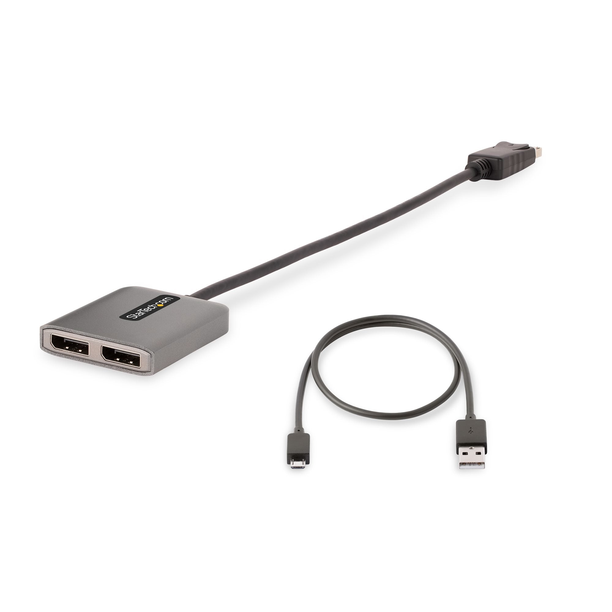  ubbla bildskärmar, DisplayPort till 2x DP-adapter för flera bildskärmar, dubbel 5K 60 Hz MST-hubb för dator, extra lång inby