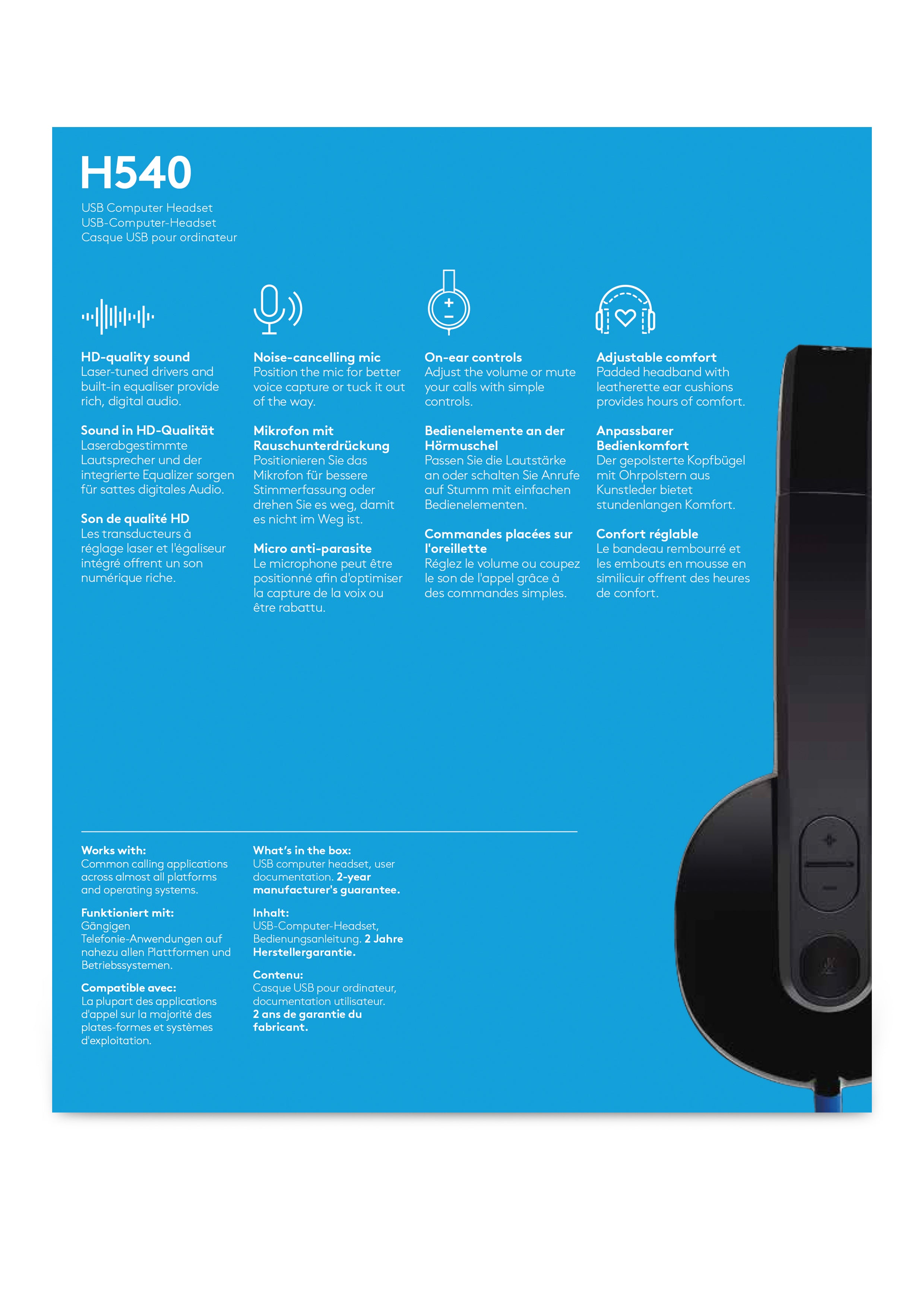   Type-A Svart Logitech 981-000480 5099206038868 Hörlurar och Headsets   H540 www.electricalstuff.se ElectricalStuff.se   Log