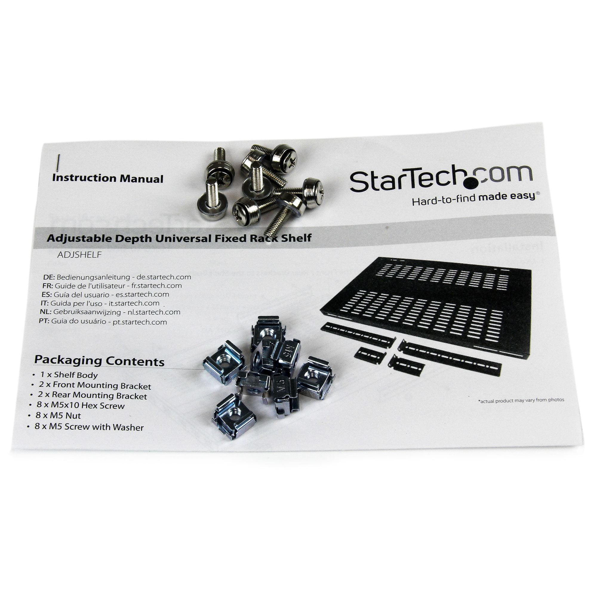  ilerad rackmonteringshylla med justerbart monteringsdjup, 1U - 80 kg StarTech.com ADJSHELF 0065030826358|065030826358|505221