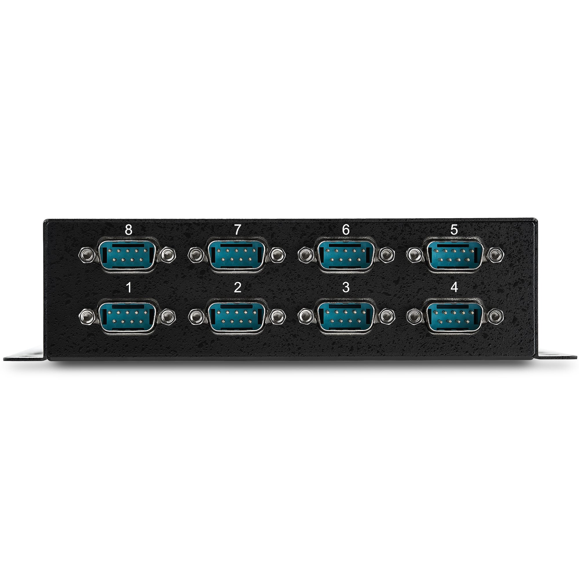   USB till DB9 RS232 seriell  adapterhubb med 8 portar - Industriell DIN Rail och väggmonterbar www.electricalstuff.se Electr