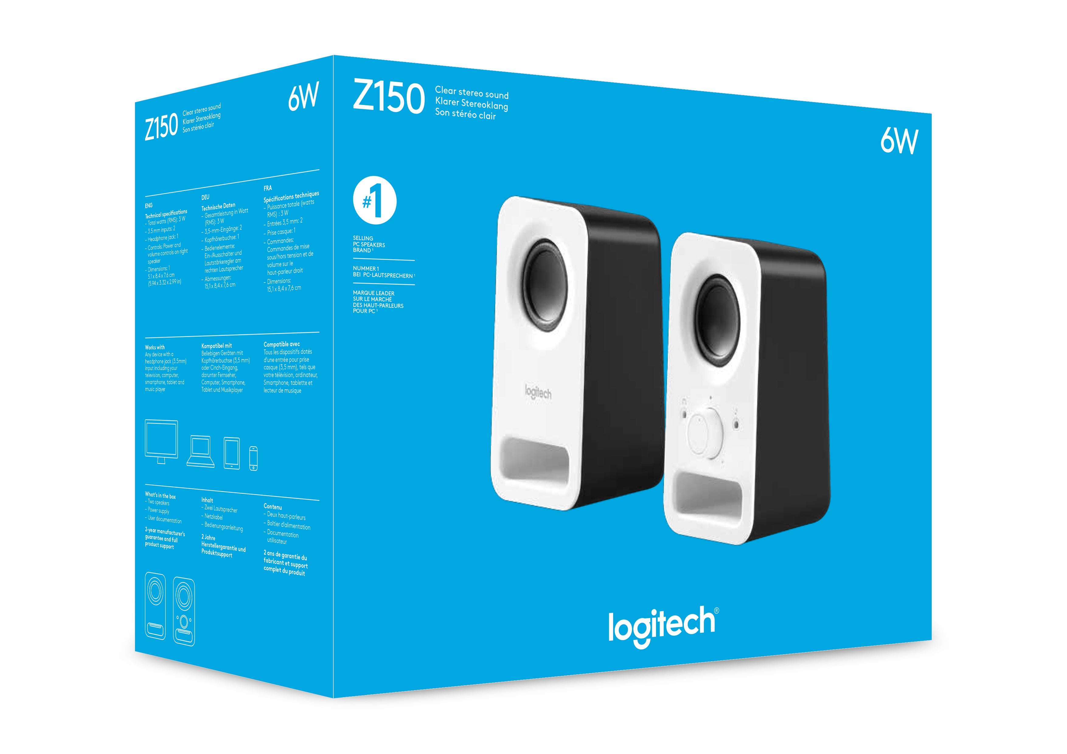  06048799|5054230441534 Högtalare   Z150 www.electricalstuff.se ElectricalStuff.se   Logitech Z150 Vit Kabel 3 W Logitech 980