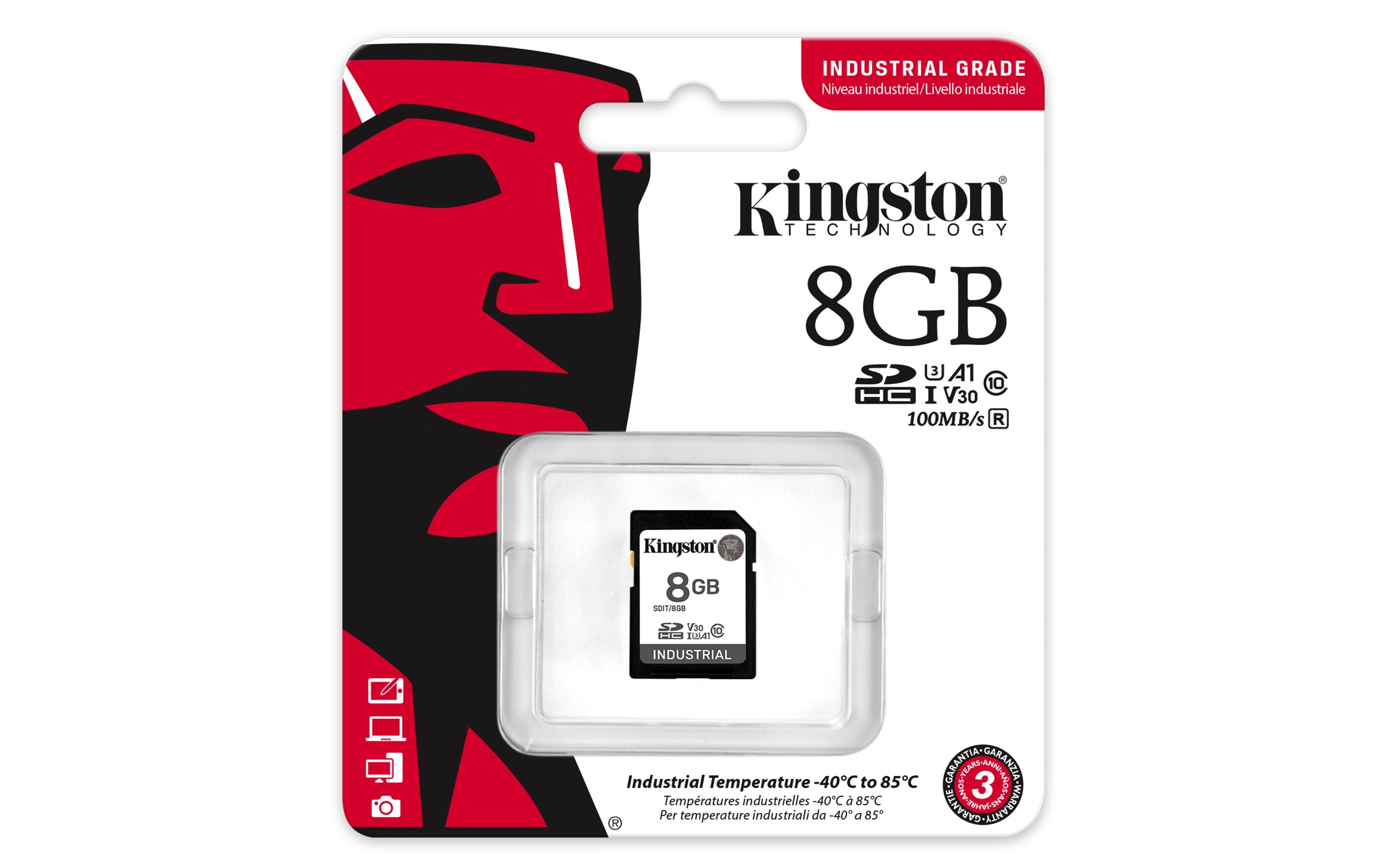  ustrial 8 GB SDXC UHS-I Klass 10 Kingston Technology SDIT/8GB 0740617335484|740617335484 Flashminne   Industrial www.electri