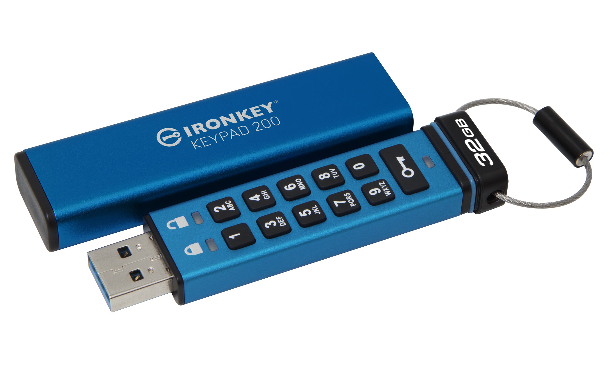  se   Kingston Technology IronKey Keypad 200 USB-sticka 32 GB USB Type-A 3.2 Gen 1 (3.1 Gen 1) Blå Kingston Technology IKKP20