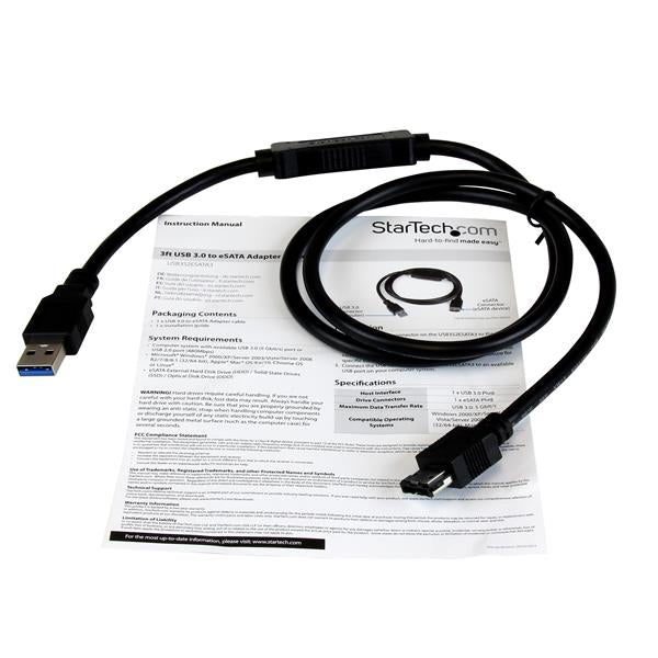  com USB 3.0 till eSATA HDD / SSD / ODD kabeladapter - 91 cm eSATA-hårddisk till USB 3.0-kabeladapter - SATA 6 Gbps StarTech.