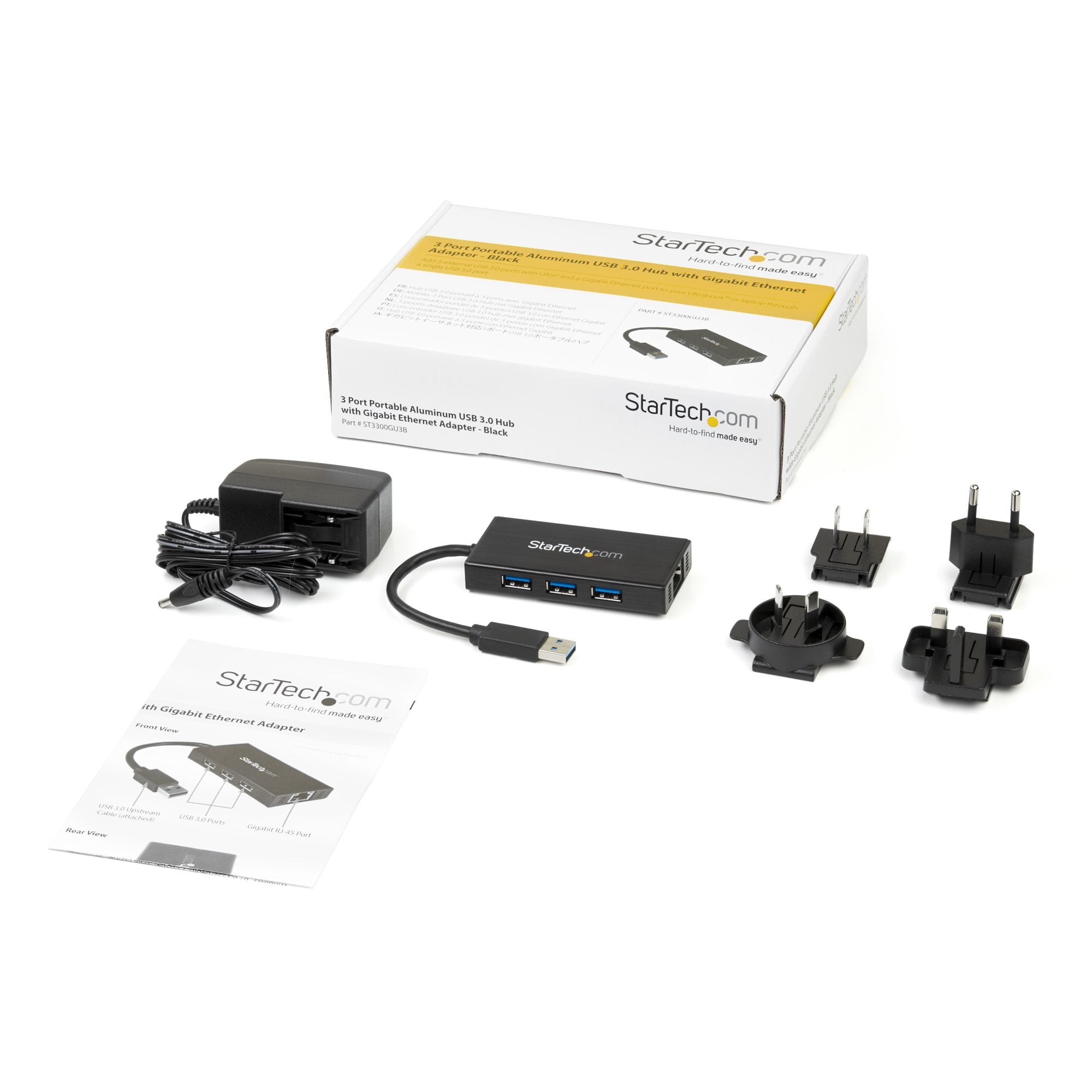  |650308583042|5054484672425 Nätverkskort   Bärbar USB 3.0-hubb med 3 portar plus Gigabit Ethernet - 5Gbps - aluminium med in