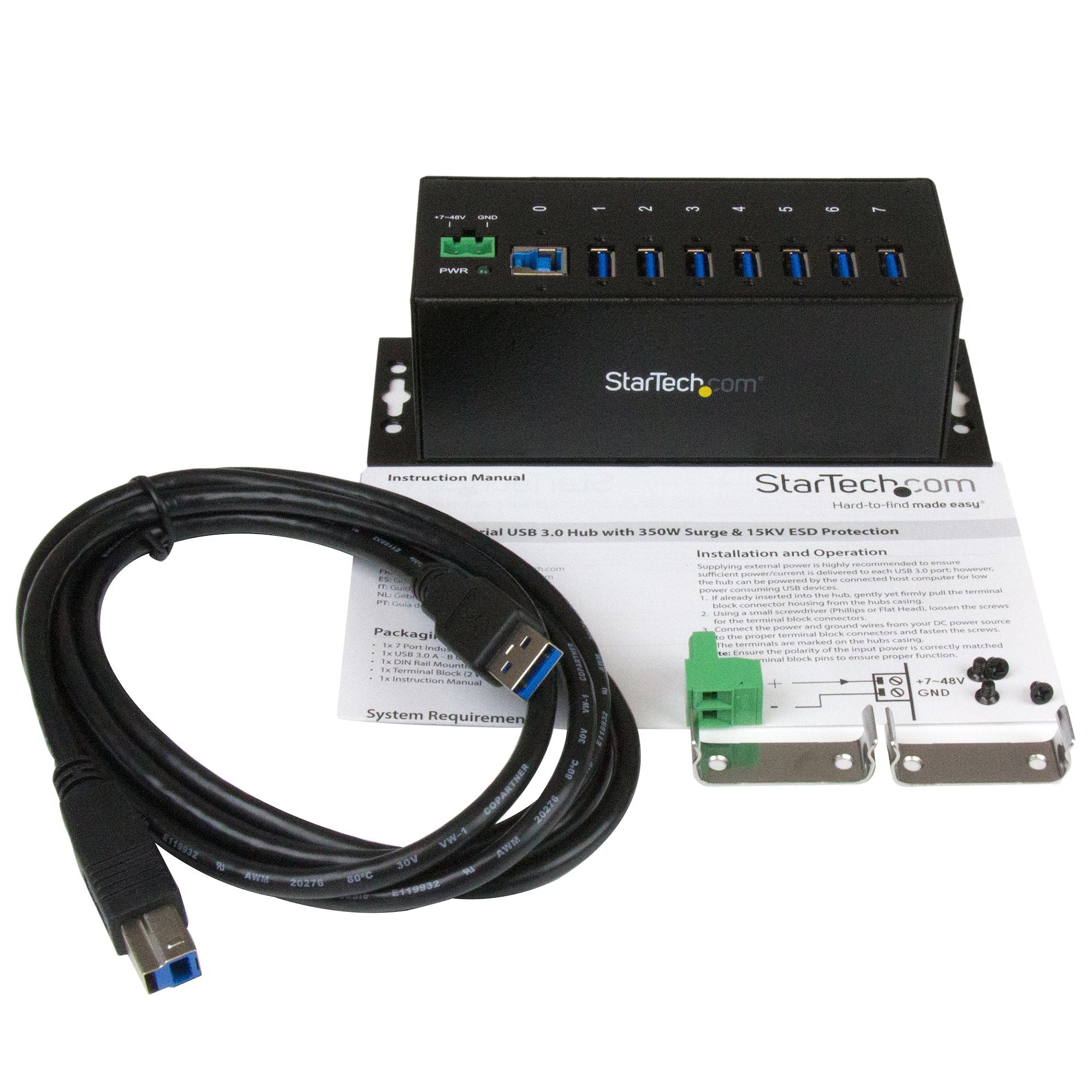  - TAA-kompatibel USB-expansionshubb Industrikvalitet | 15 kV luft | 8 kV kontakt | Metall | Monteringsbar | DIN-skena | 5 Gb