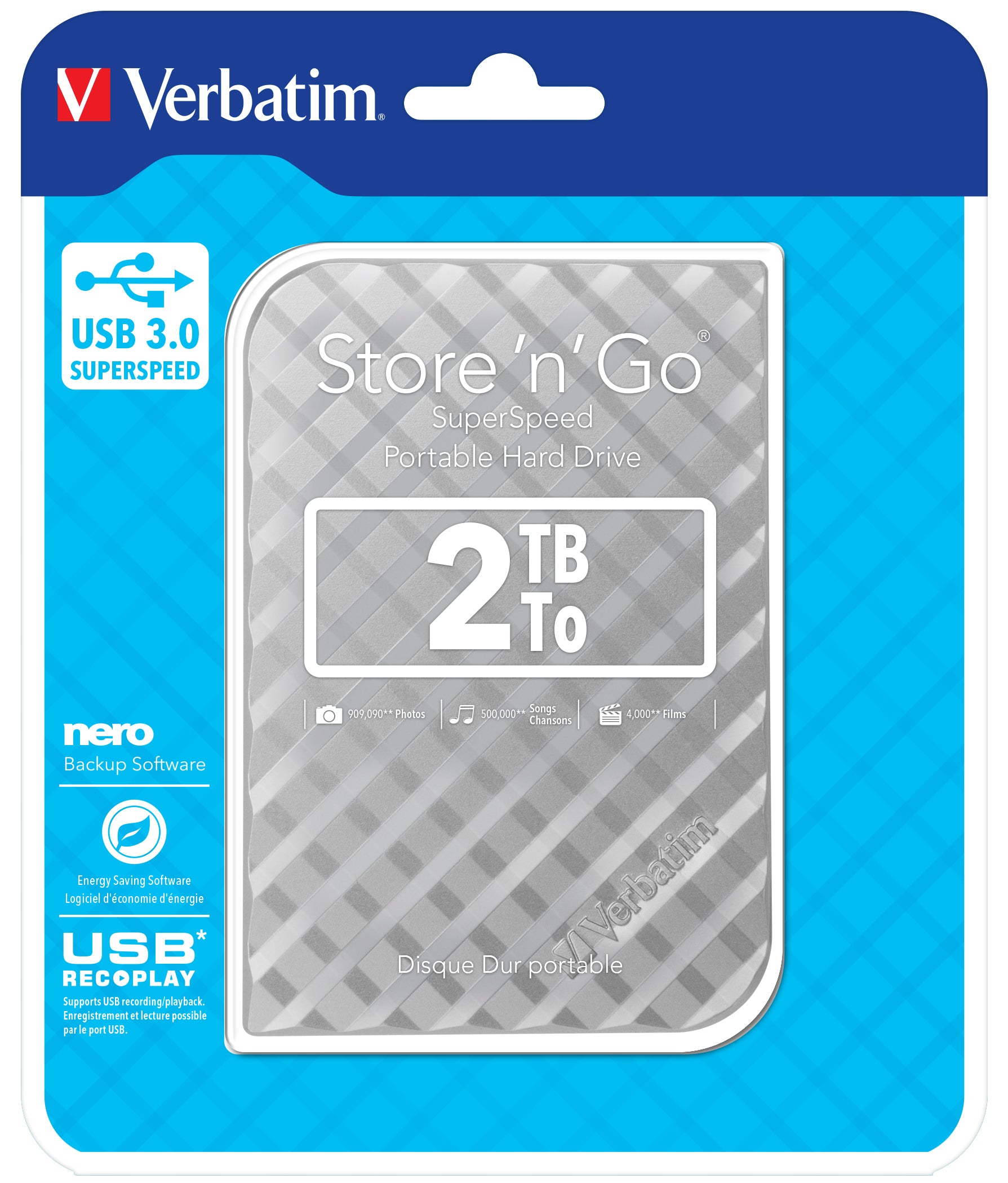  Go externa hårddiskar 2 TB 5400 RPM Micro-USB B 3.2 Gen 1 (3.1 Gen 1) Silver Verbatim 53198 0023942531982|023942531982 Exter