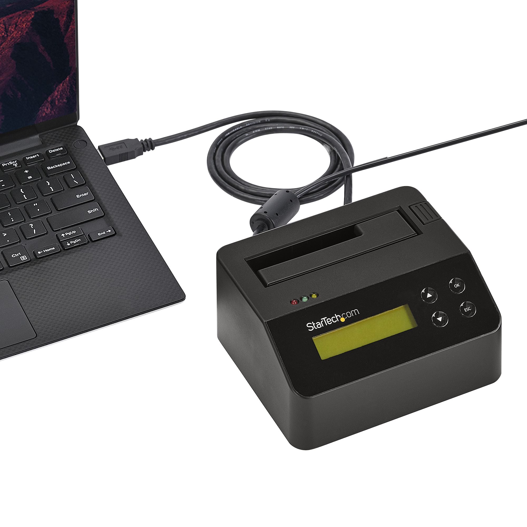   Hårddiskraderare med ett fack, fristående HDD-/SSD-raderare, USB 3.0 till SATA II (3 Gbps), 9 raderingslägen, LCD-bildskärm