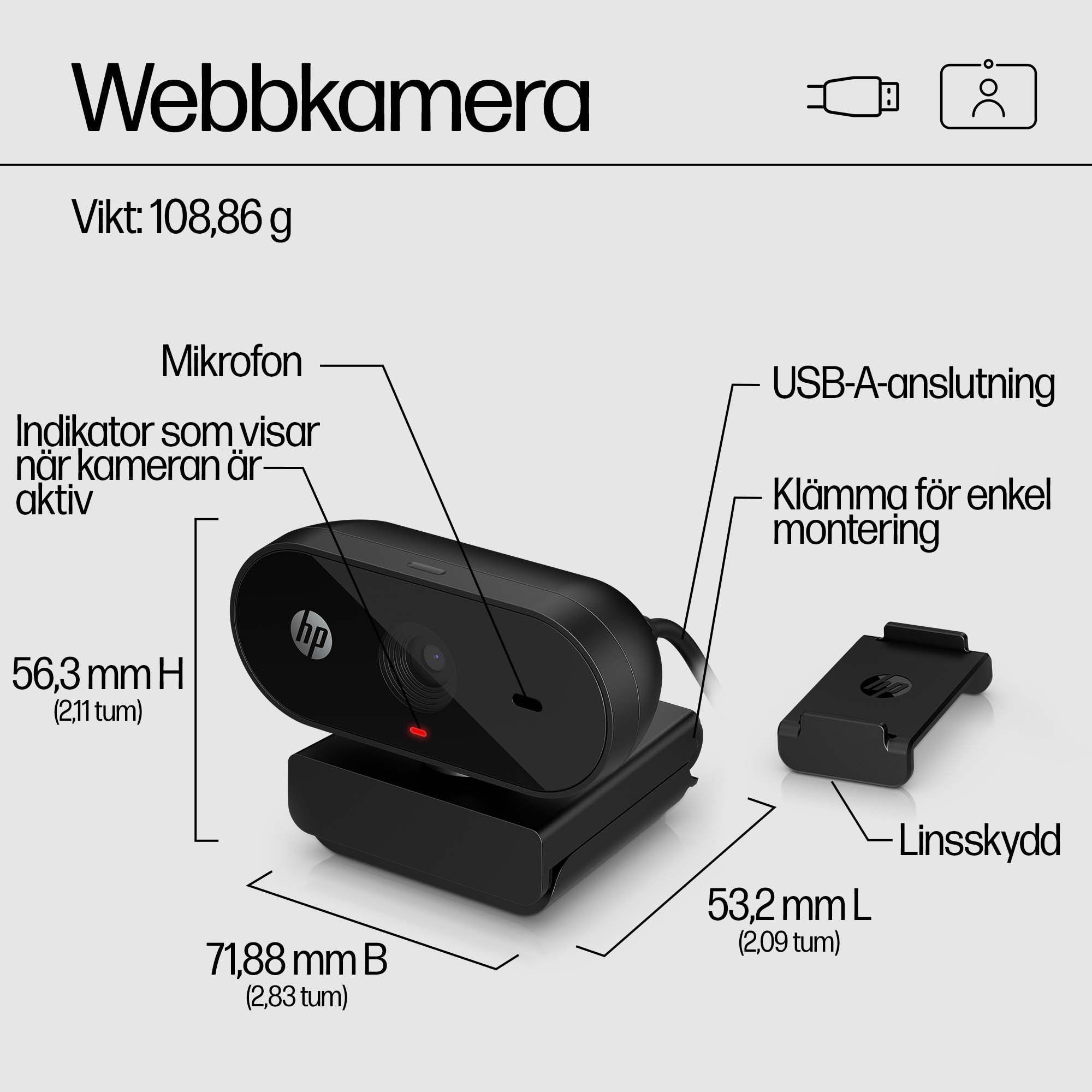  webbkamera HP 53X26AA#ABB 0196188941430|196188941430 Webbkameror   320 FHD-webbkamera www.electricalstuff.se ElectricalStuff