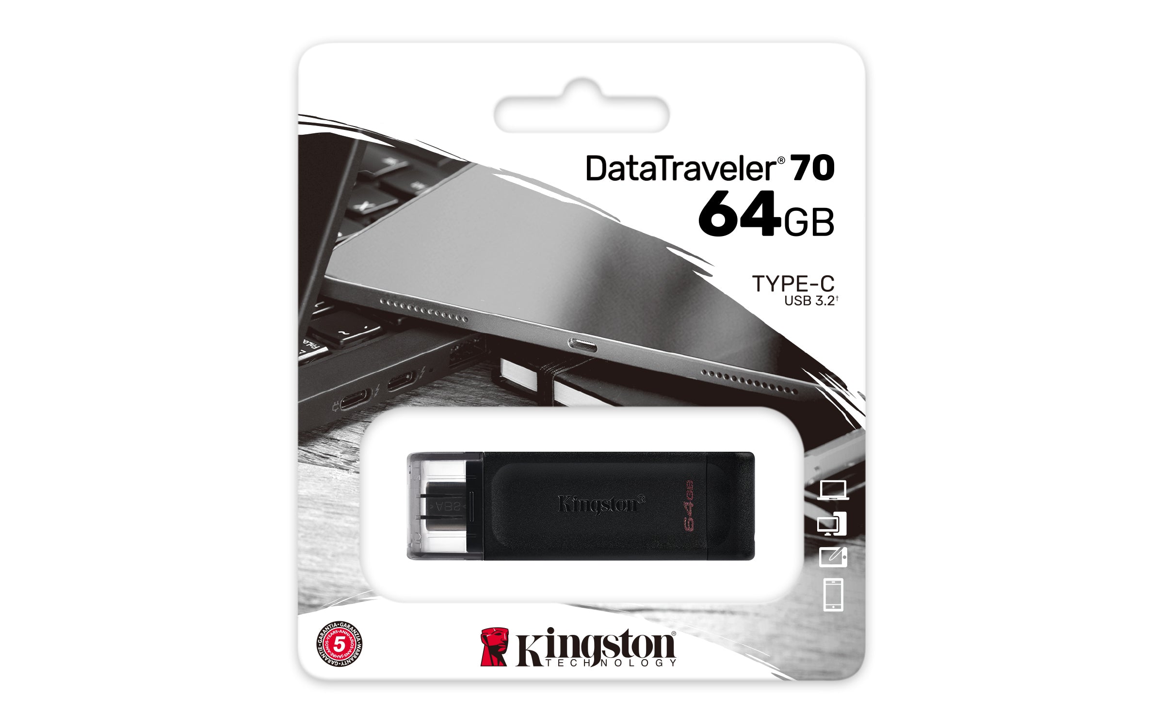  Technology DataTraveler 70 USB-sticka 64 GB USB Type-C 3.2 Gen 1 (3.1 Gen 1) Svart Kingston Technology DT70/64GB 07406173053