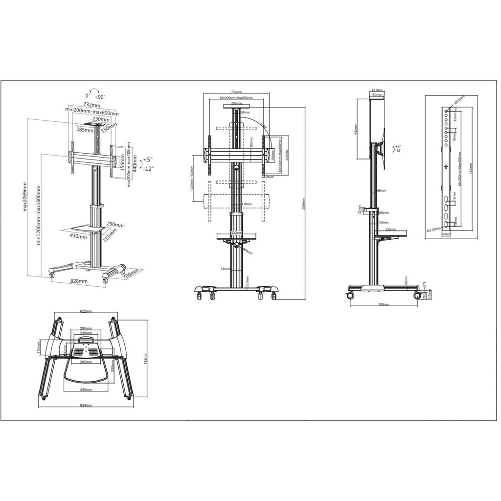 h ställ till bildskärm 177,8 cm (70") Golv Svart, Silver Manhattan 461245 0766623461245|766623461245 Fästen och Ställ till B