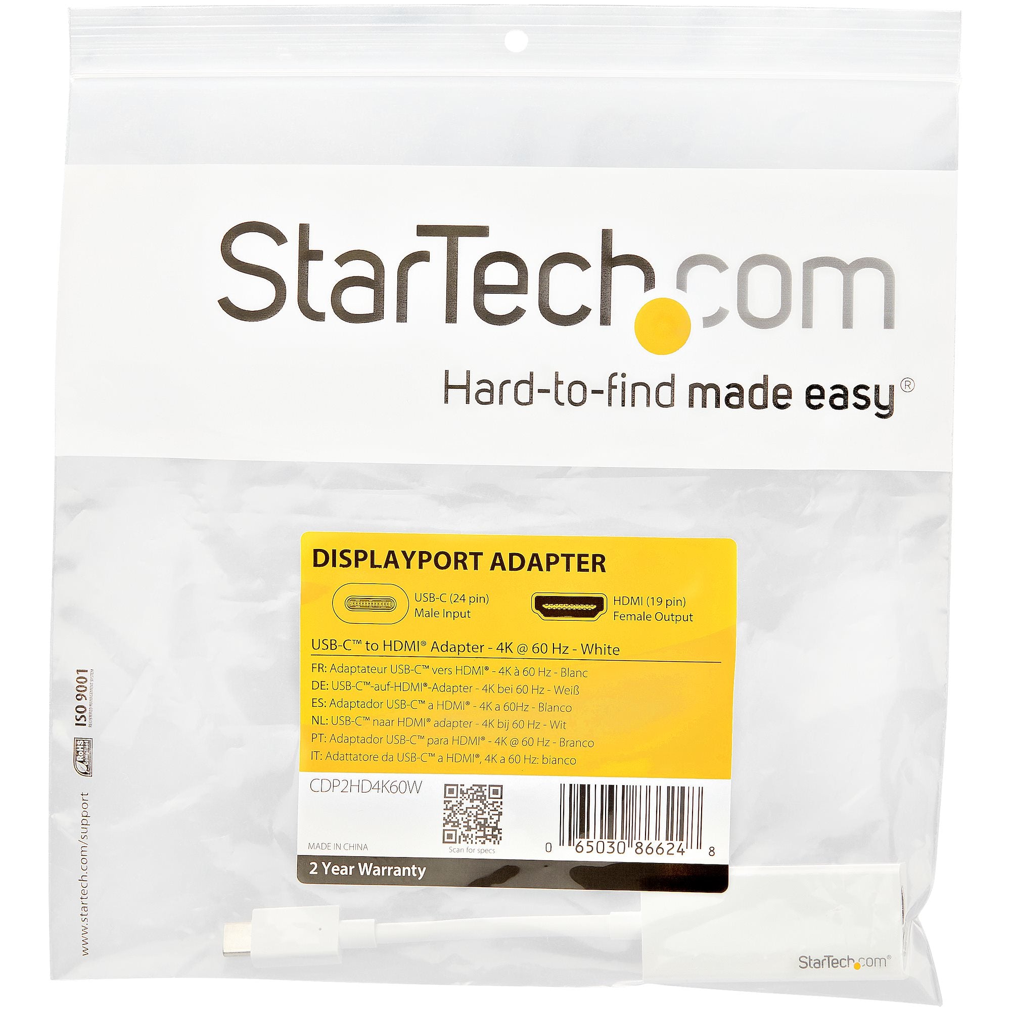  I-adapter - vit - 4K 60 Hz StarTech.com CDP2HD4K60W 0065030866248|065030866248 USB-Grafikadaptrar   USB-C till HDMI-adapter 