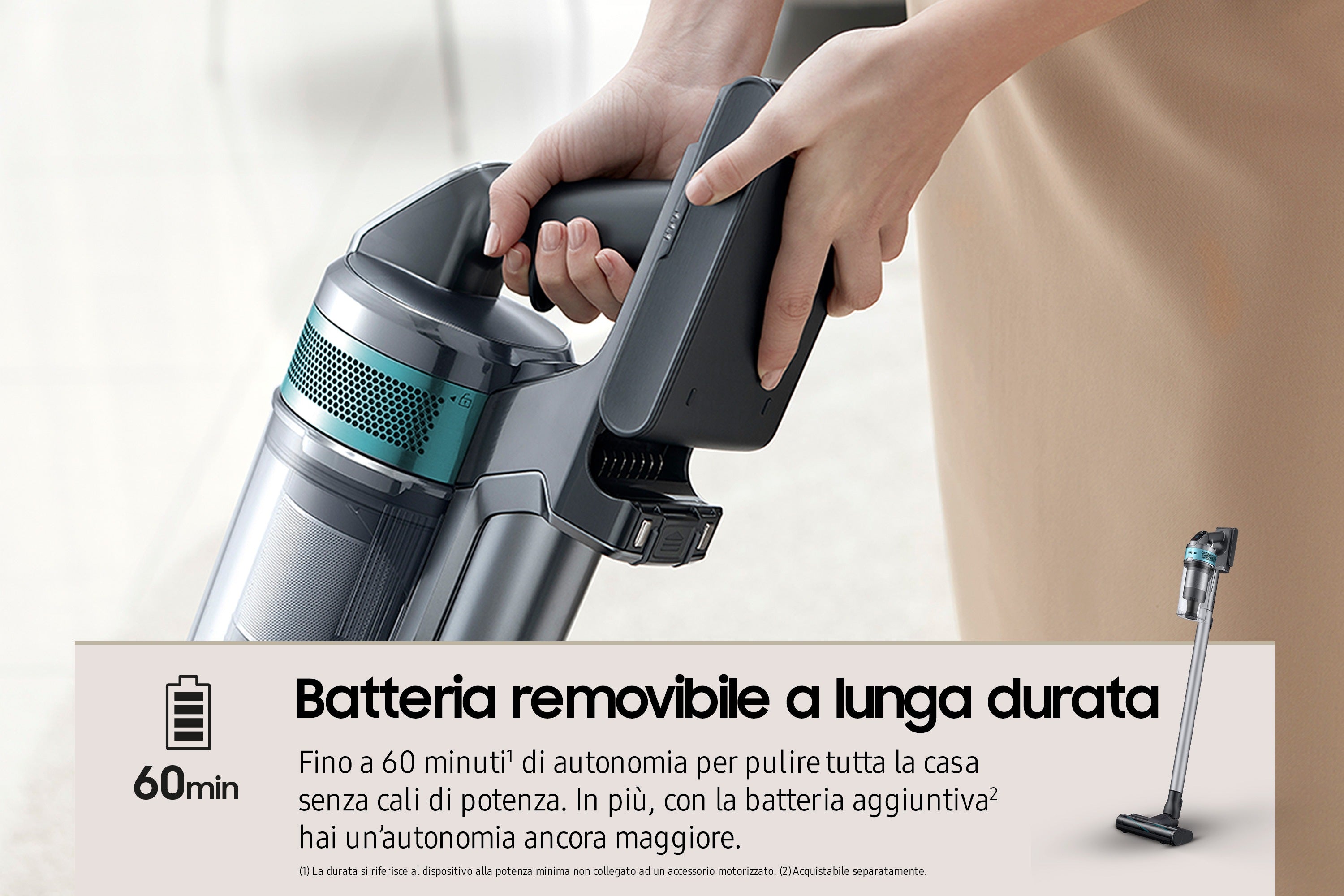  0B75AGR1 2-in-1 stick vacuum Batteri Torr Utan påse 550 W Svart, Mintfärgad Samsung VS20B75AGR1/WA 8806095108803 Upprättståe