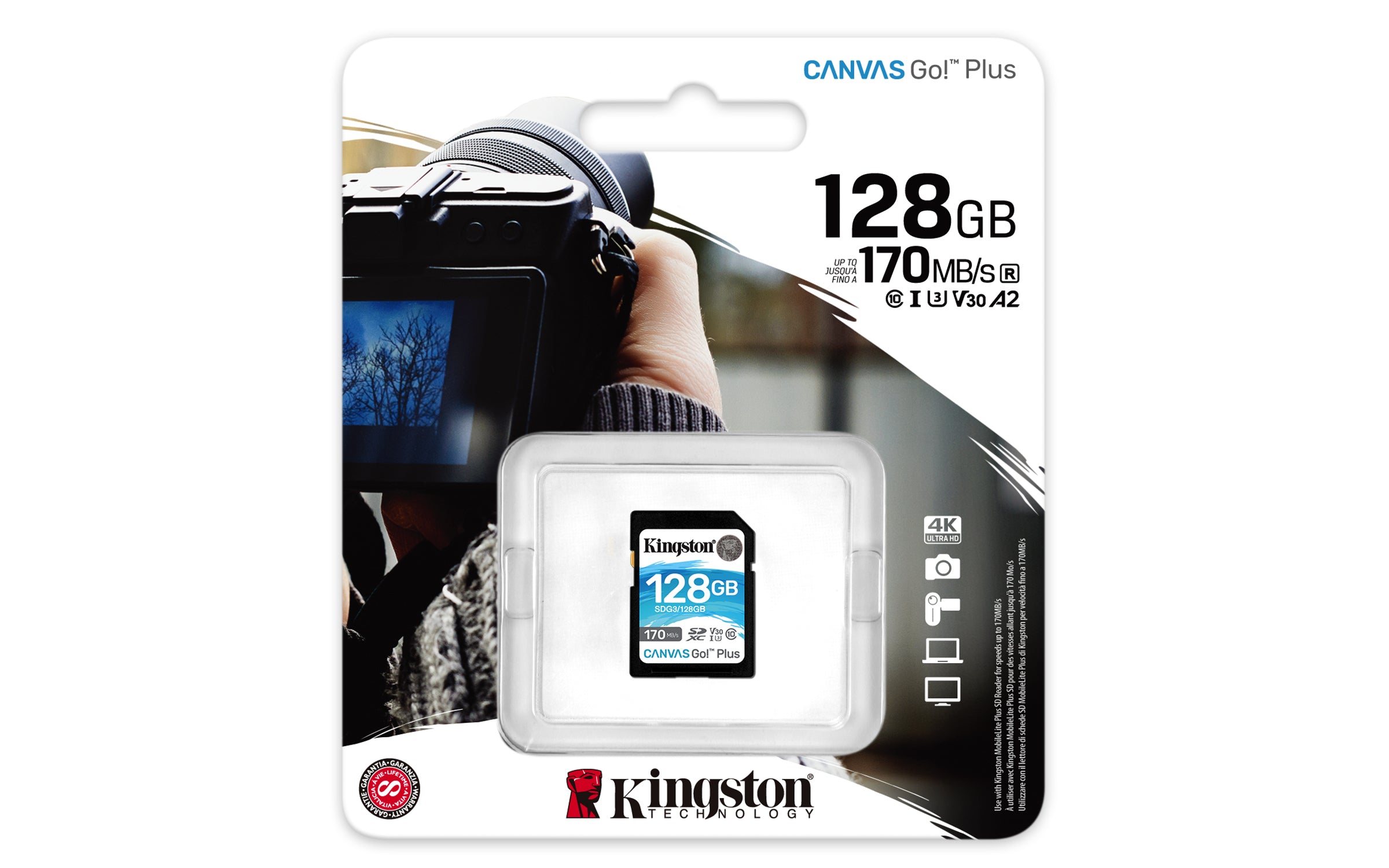  chnology Canvas Go! Plus 128 GB SD UHS-I Klass 10 Kingston Technology SDG3/128GB 0740617301458|740617301458 Flashminne   Can
