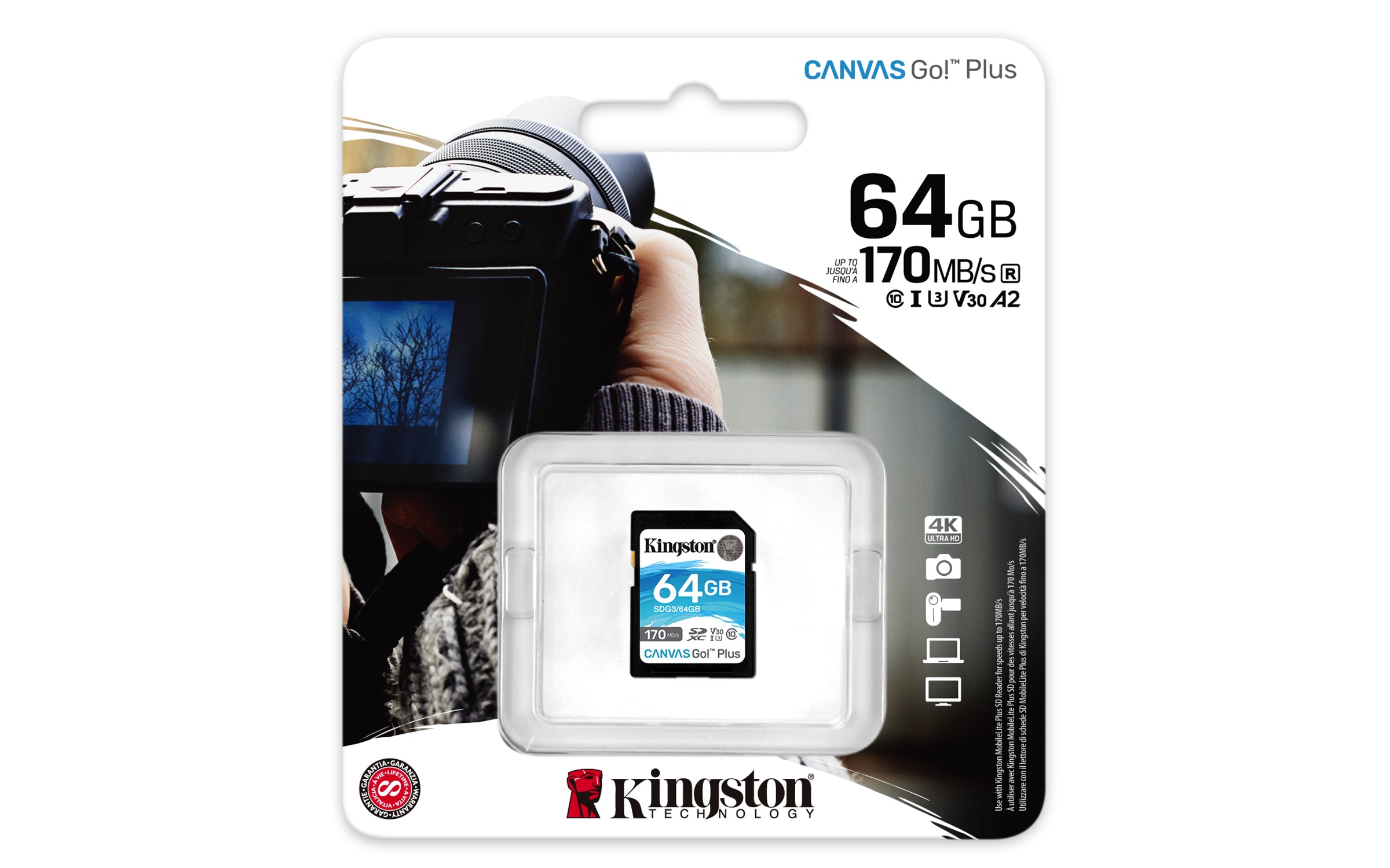  nology Canvas Go! Plus 64 GB SD UHS-I Klass 10 Kingston Technology SDG3/64GB 0740617301397|740617301397 Flashminne   Canvas 